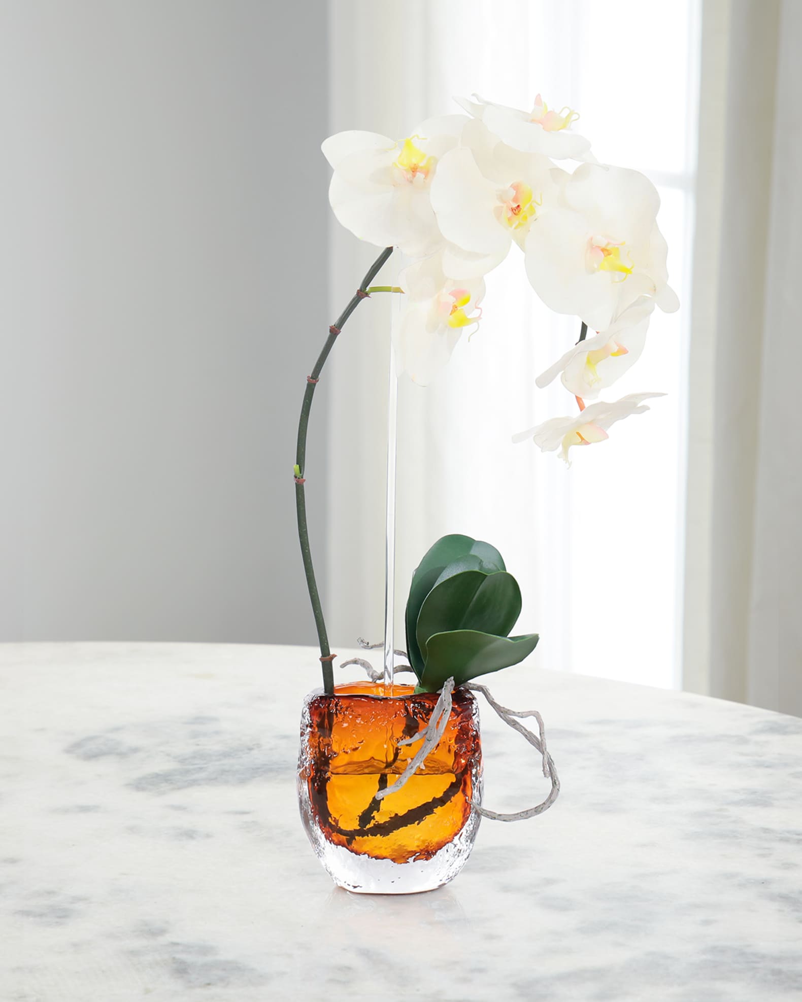 Caramel Orchid 24" Faux Floral Arrangement in Glass Vase 0