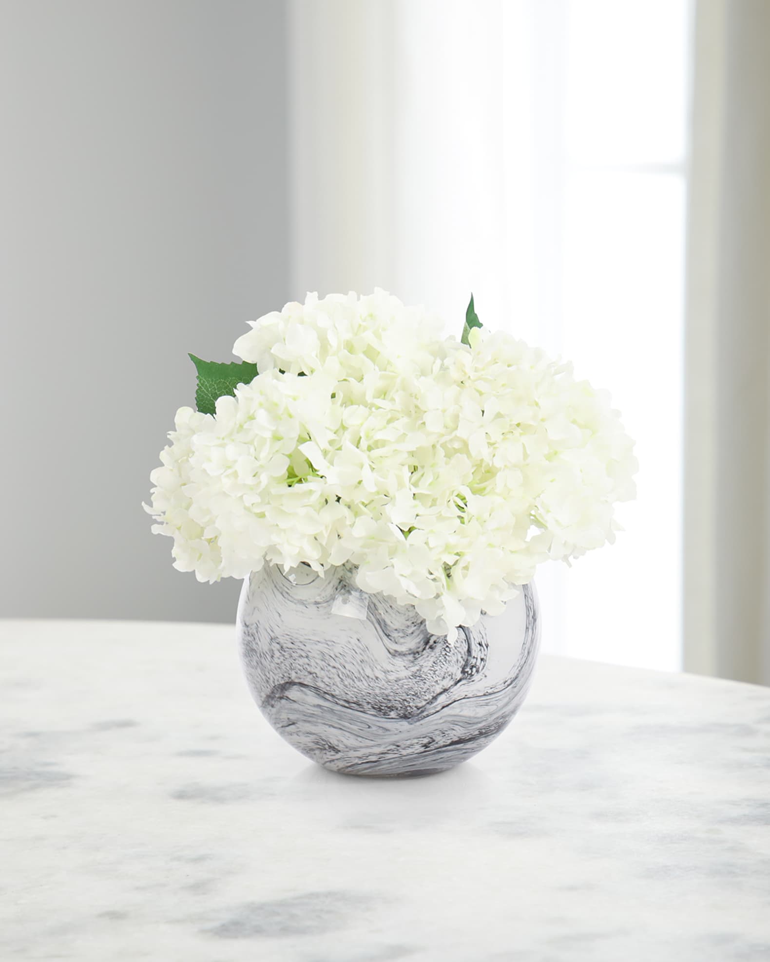 Marble Hydrangeas 11" Faux Floral Arrangement in Glass Vase 0