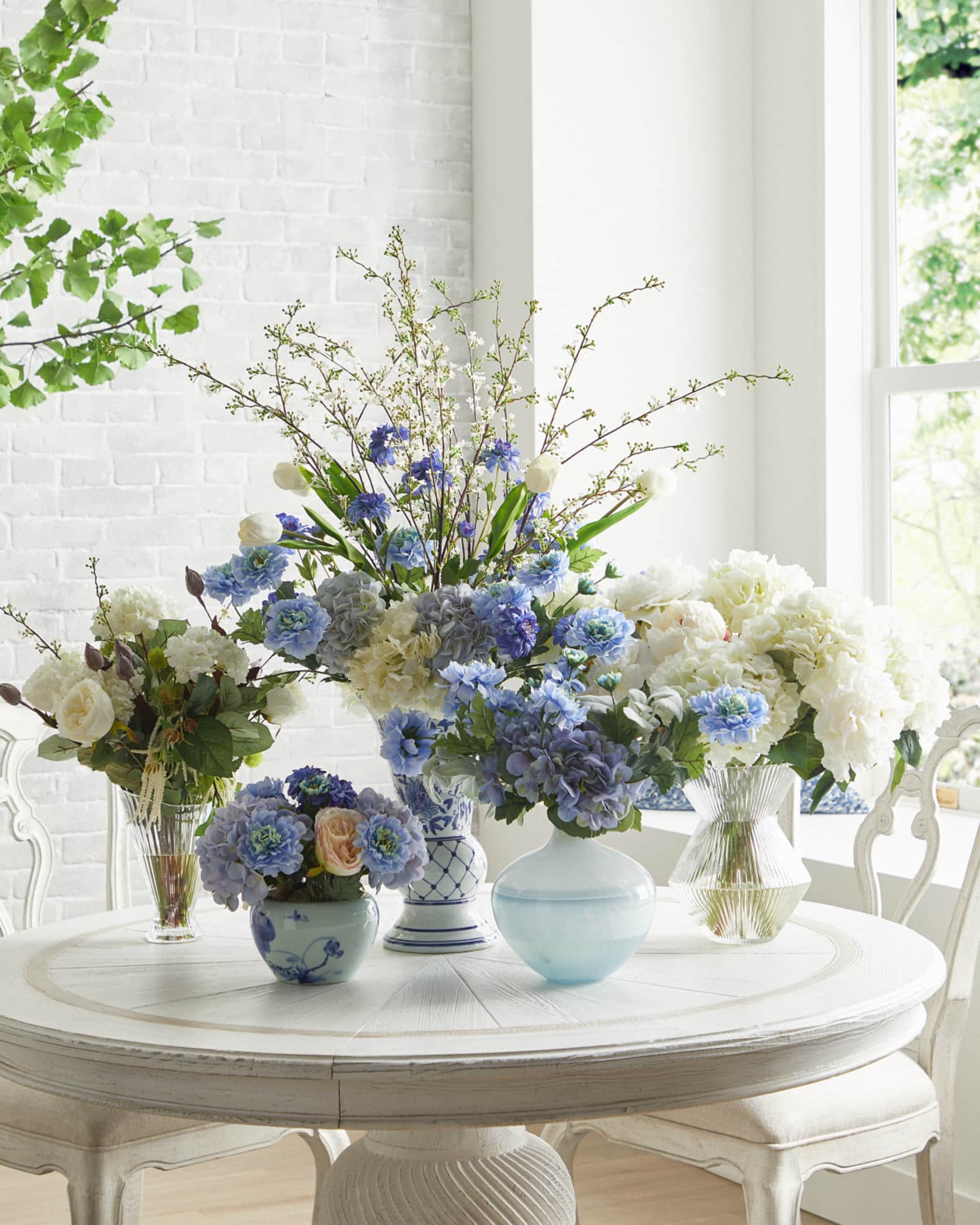 Chinoiserie Blue 12" Faux Floral Arrangement in Porcelain Bowl 1