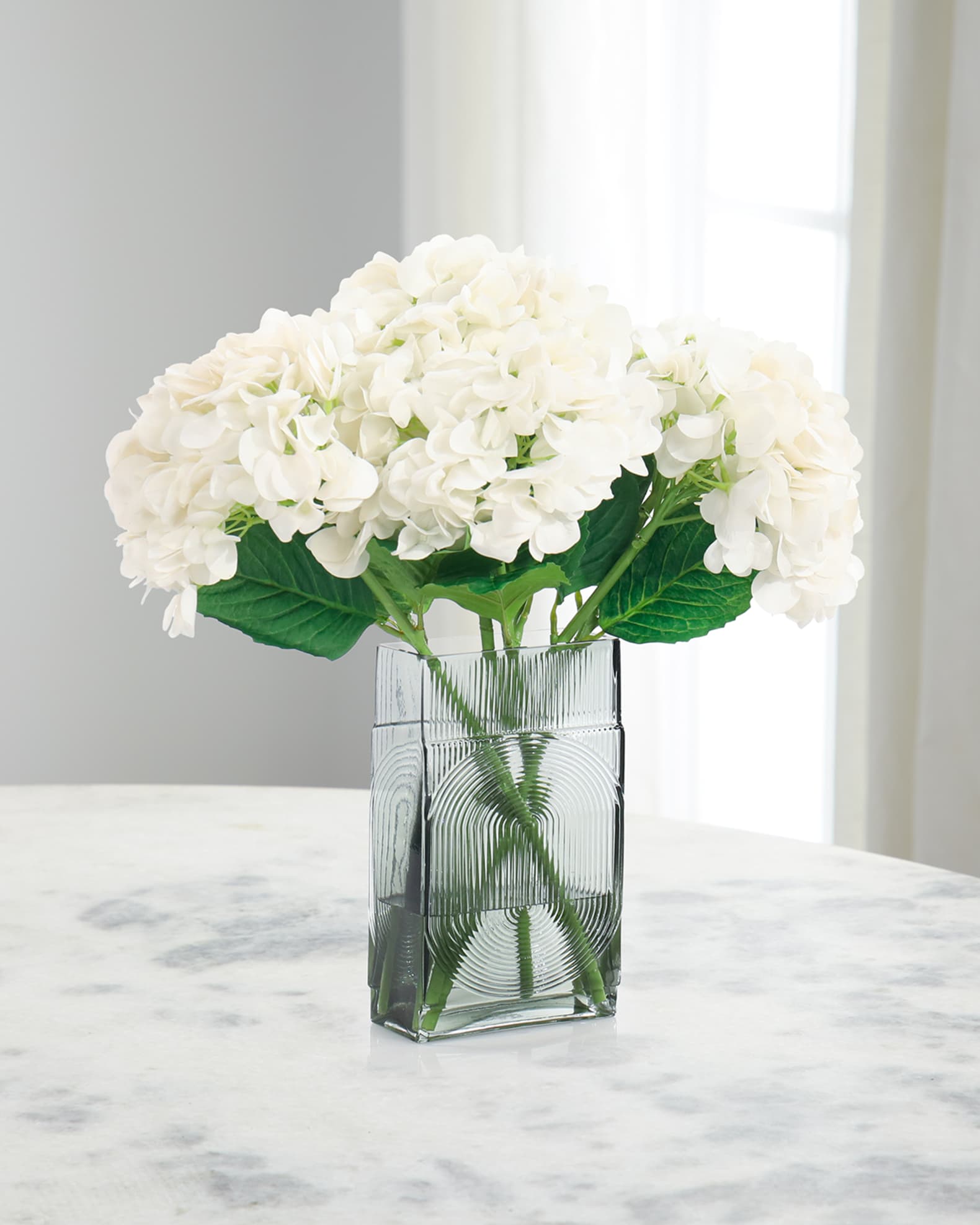 Luminous Hydrangeas 19" Faux Floral Arrangement in Glass Vase 0