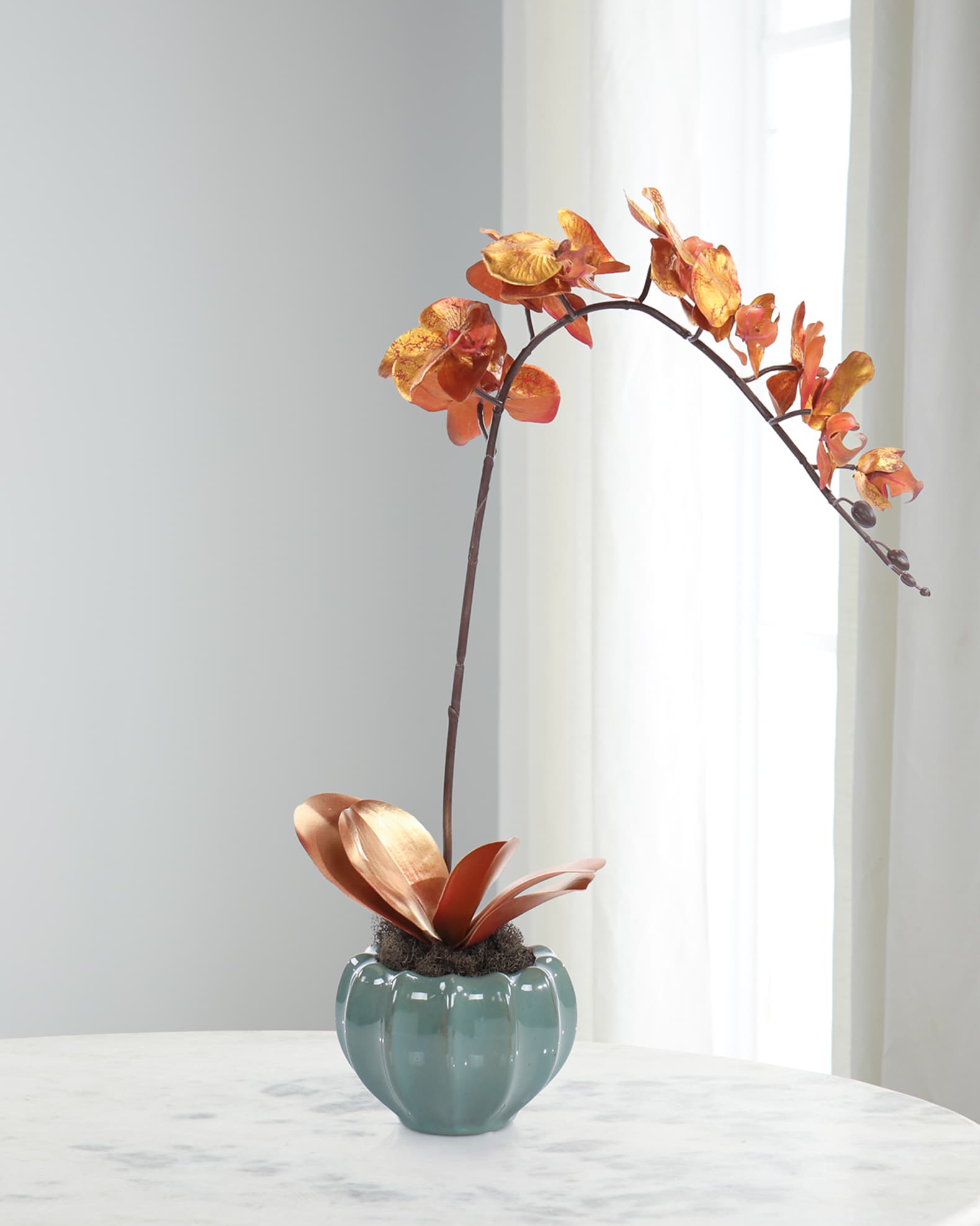Golden Orchid 21" Faux Floral Arrangement in Glass Vase 0