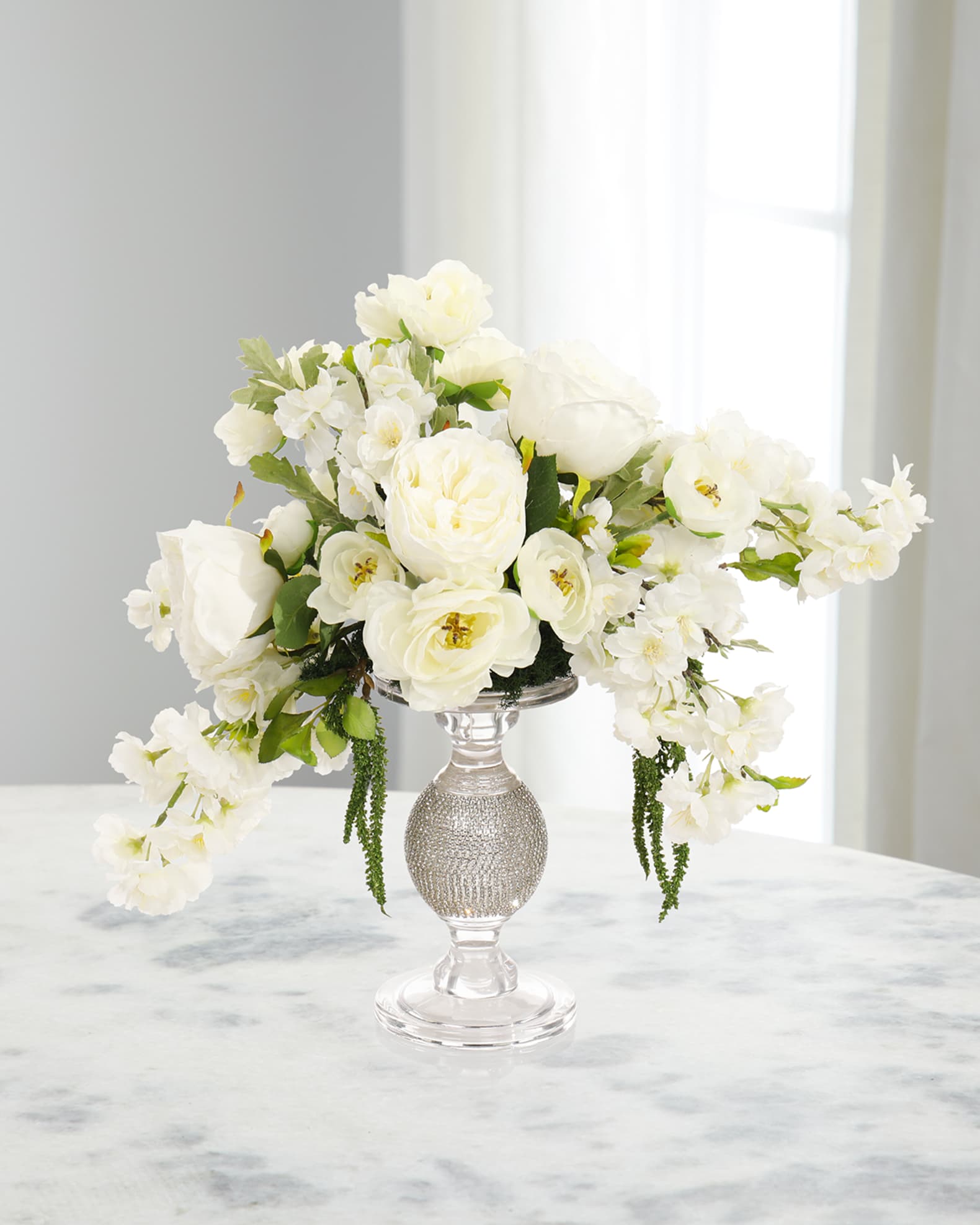 Bling Roses and Blossoms 16" Faux Floral Arrangement in Glass Vase 0