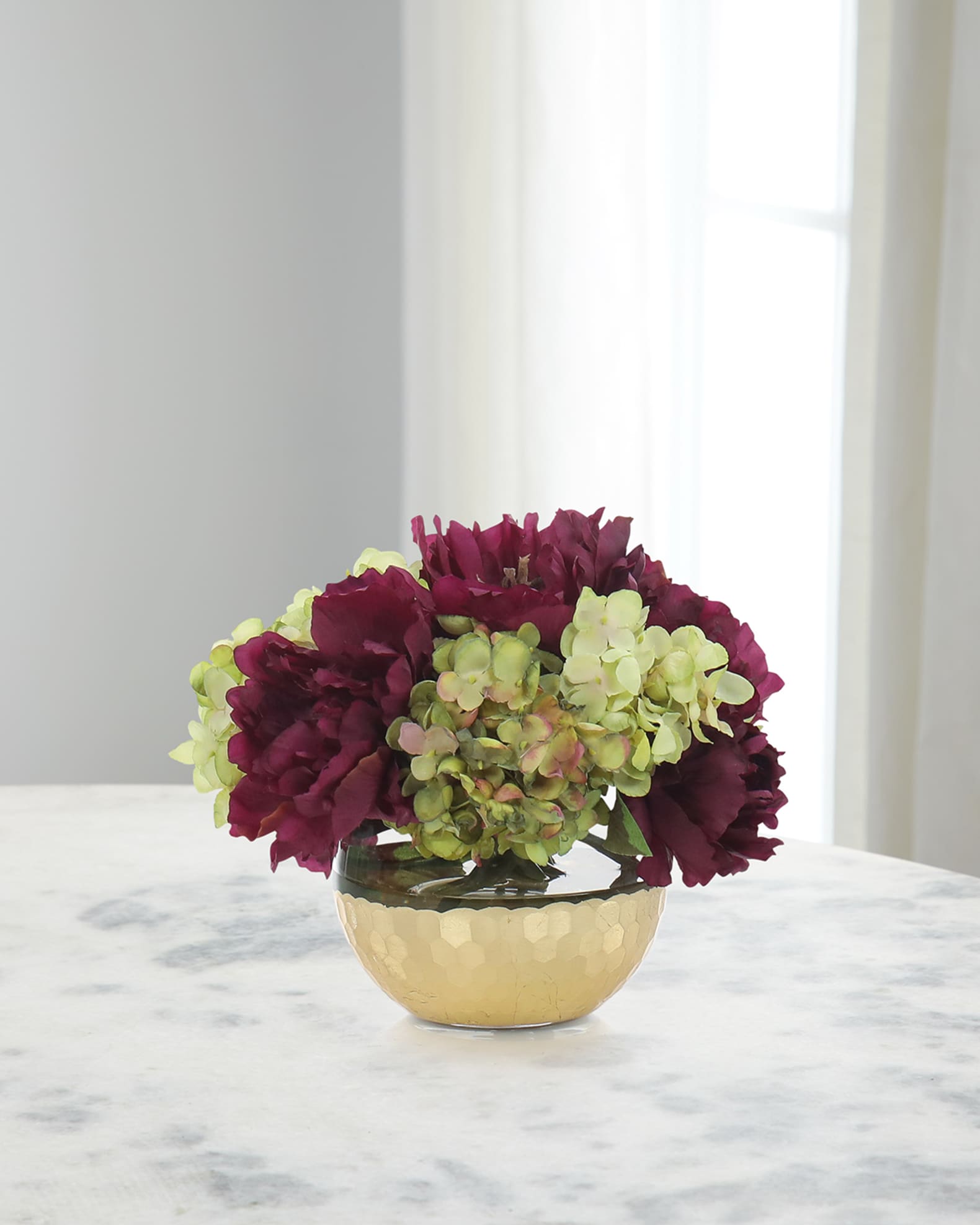 Plum Pudding 12" Faux Floral Arrangement in Glass Bowl 0