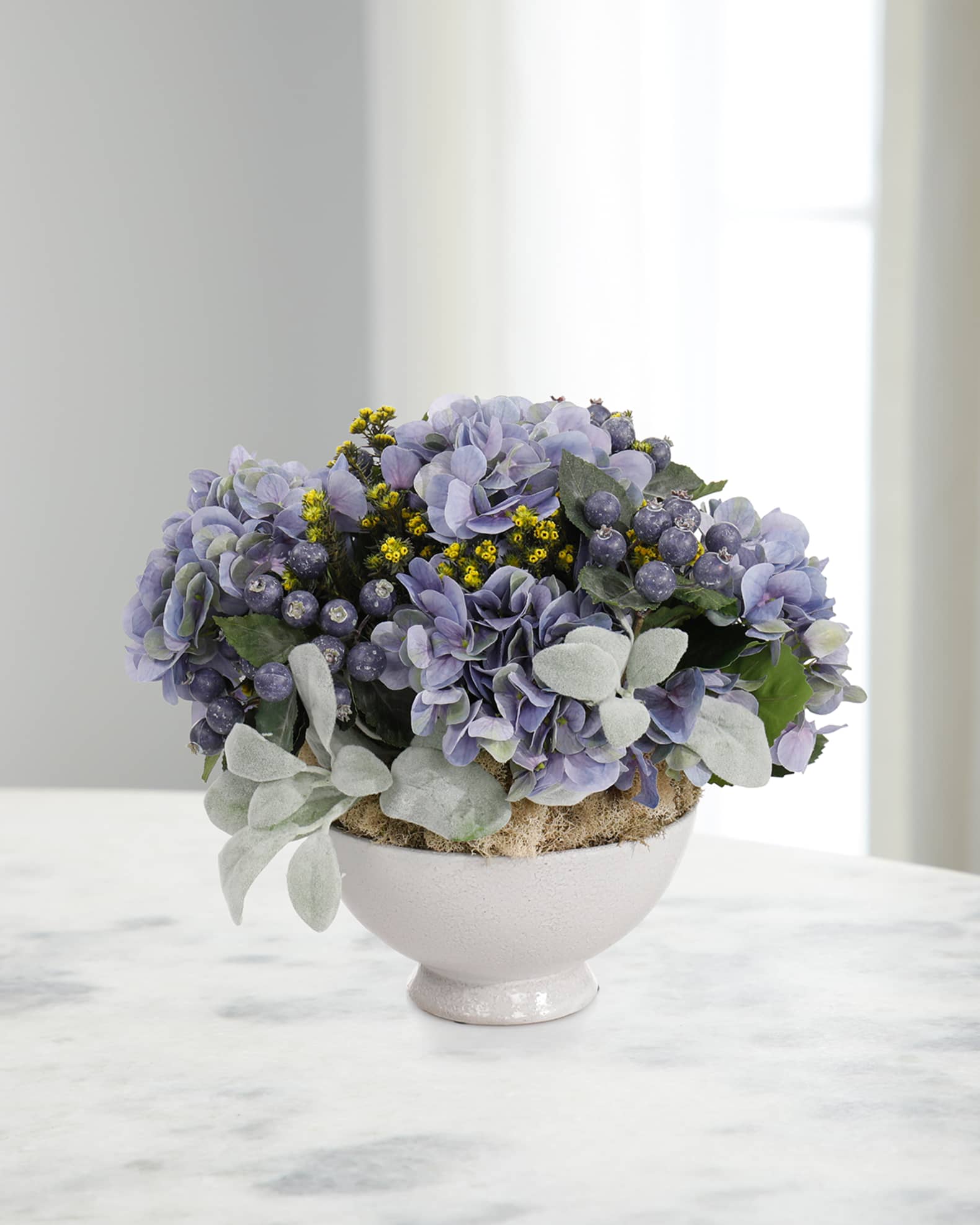 Blue Bayou 12" Faux Floral Arrangement in Porcelain Bowl 0