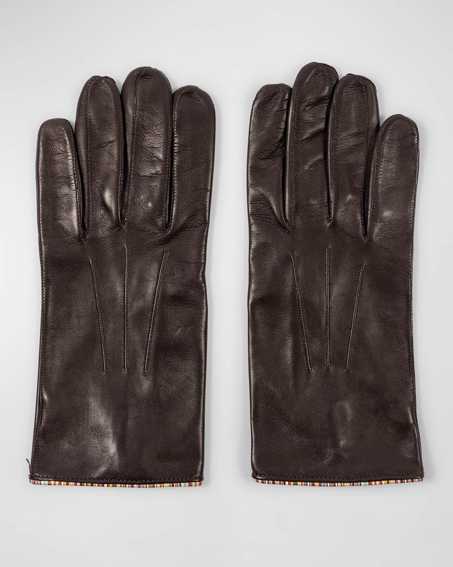 Men's Striped-Piping Leather Gloves 0