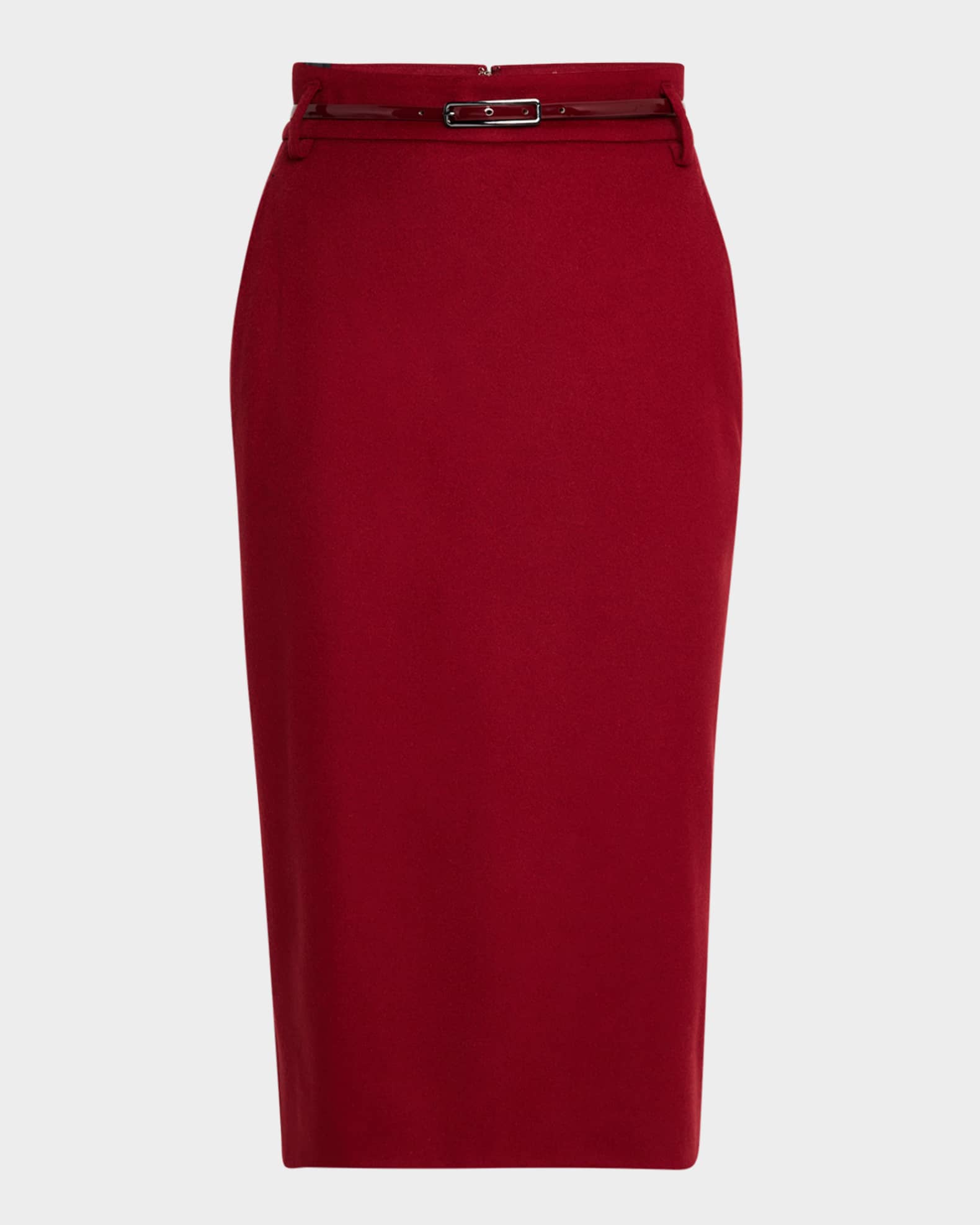 Max Mara Studio Ginseng Belted Midi Pencil Skirt Bordeaux