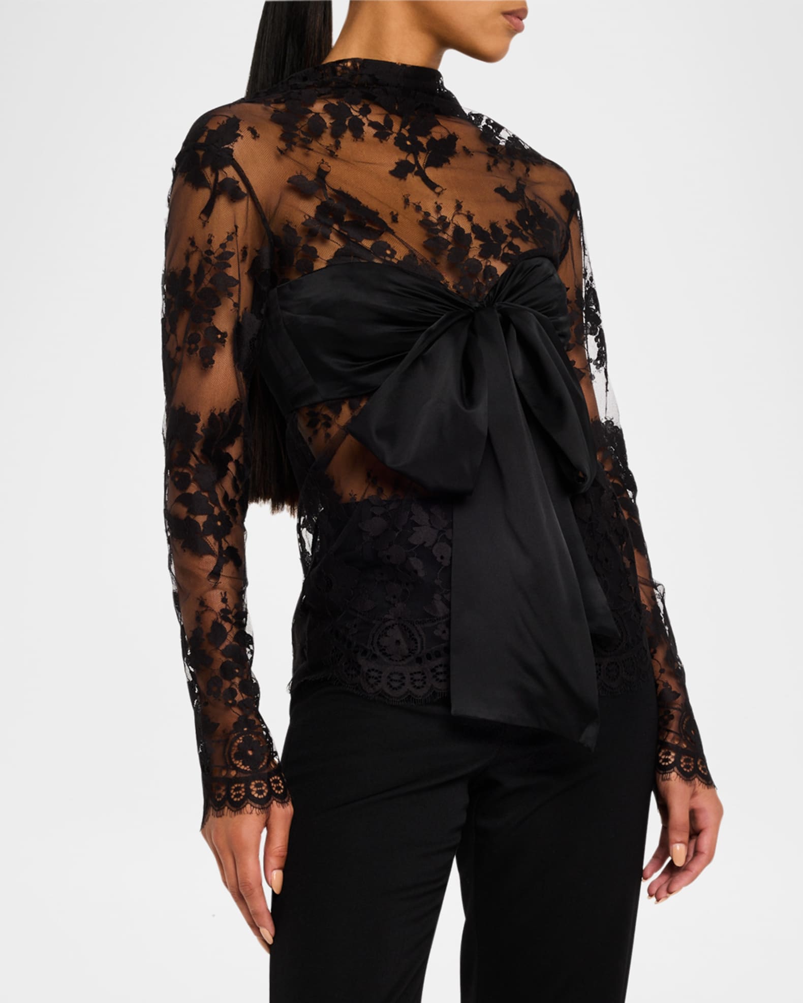 Illustration Lace Long Sleeve Bow Bodice