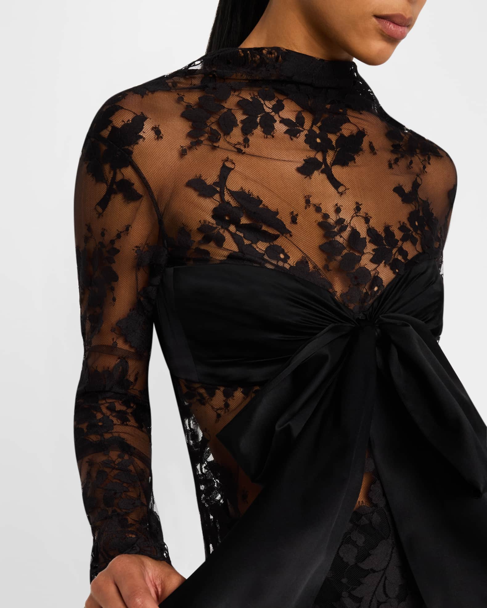 Illustration Lace Long Sleeve Bow Bodice
