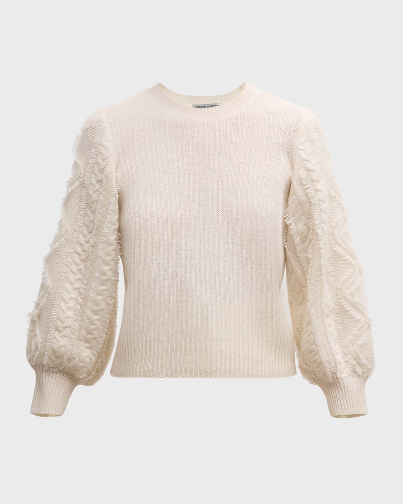 Fringed Puff Sleeve Cashmere Sweater
