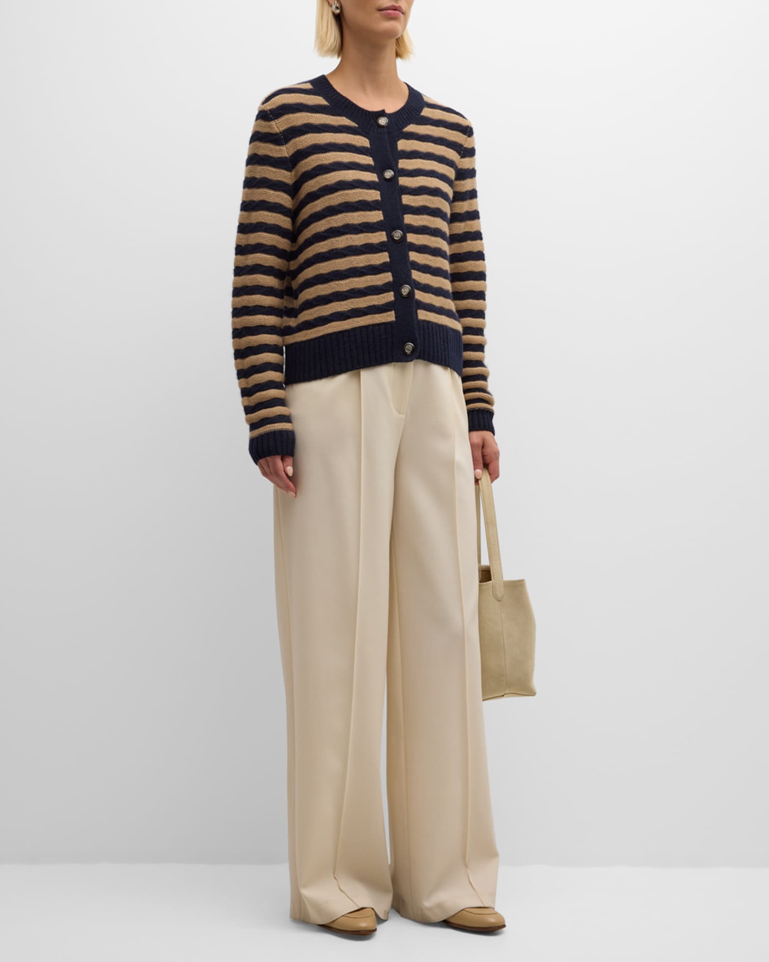 Autumn Cashmere Striped Cashmere Wool Cardigan Peacoatcamel Women s L Sweaters Cashmere Sweaters