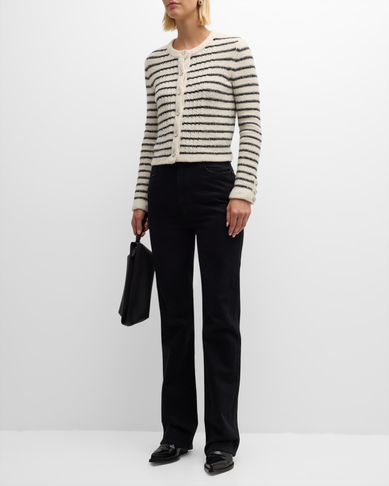 Striped Cable-Knit Sequined Cashmere Jacket 1
