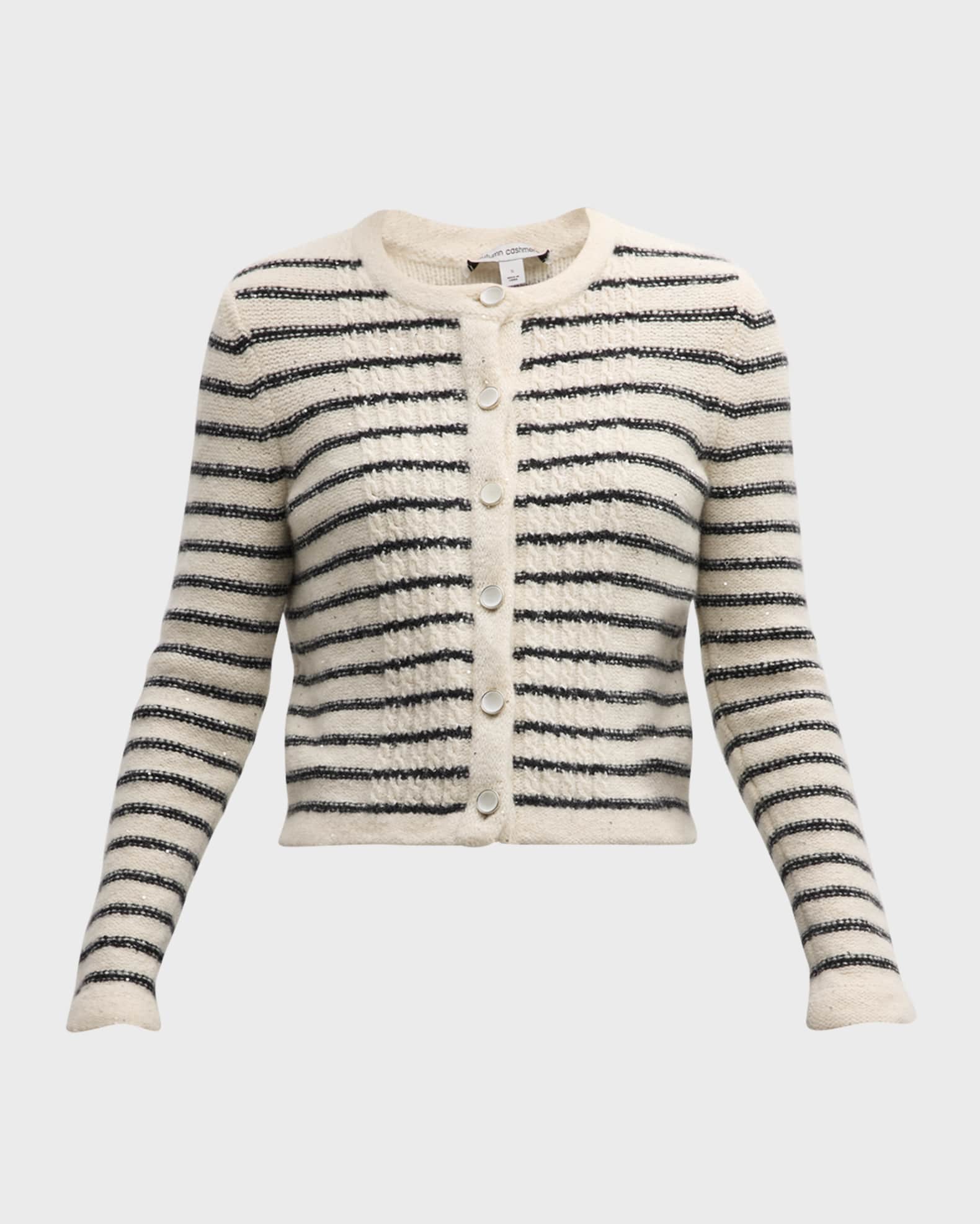 Striped Cable-Knit Sequined Cashmere Jacket 0