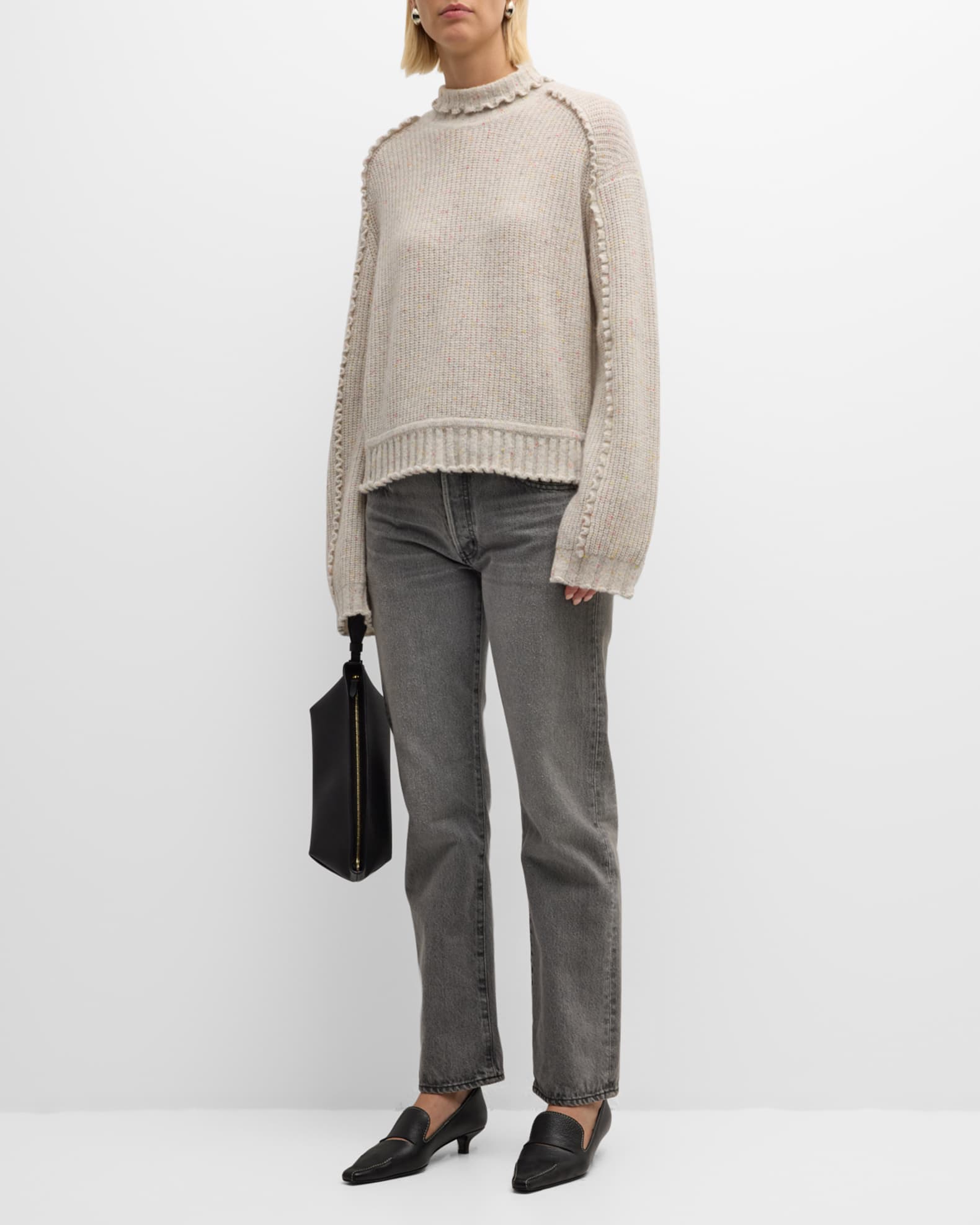 Autumn Cashmere Speckled Mock Neck Ruffle Sweater Neiman Marcus