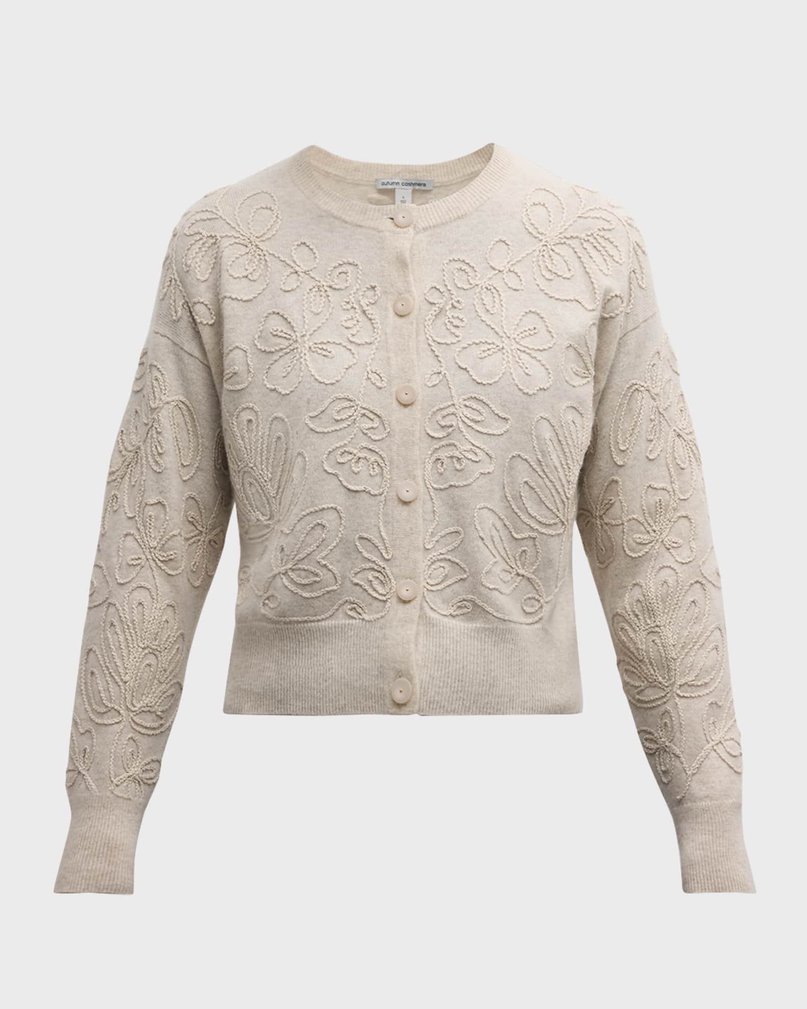 Autumn Cashmere floral embroidered Cashmere Cardigan Mojave Women s XL Sweaters Cashmere Sweaters