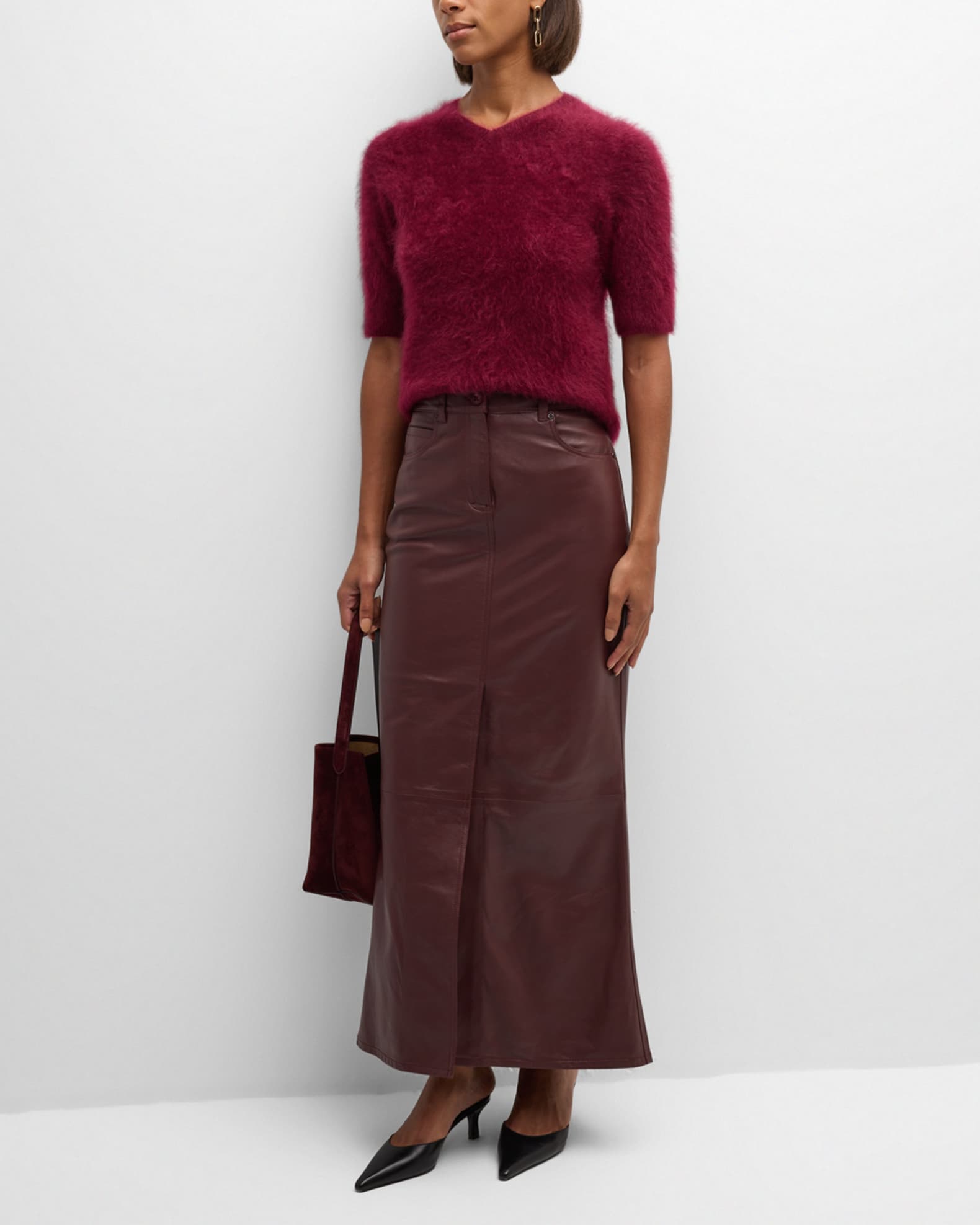 Burgundy leather skirt 8x10 outlet
