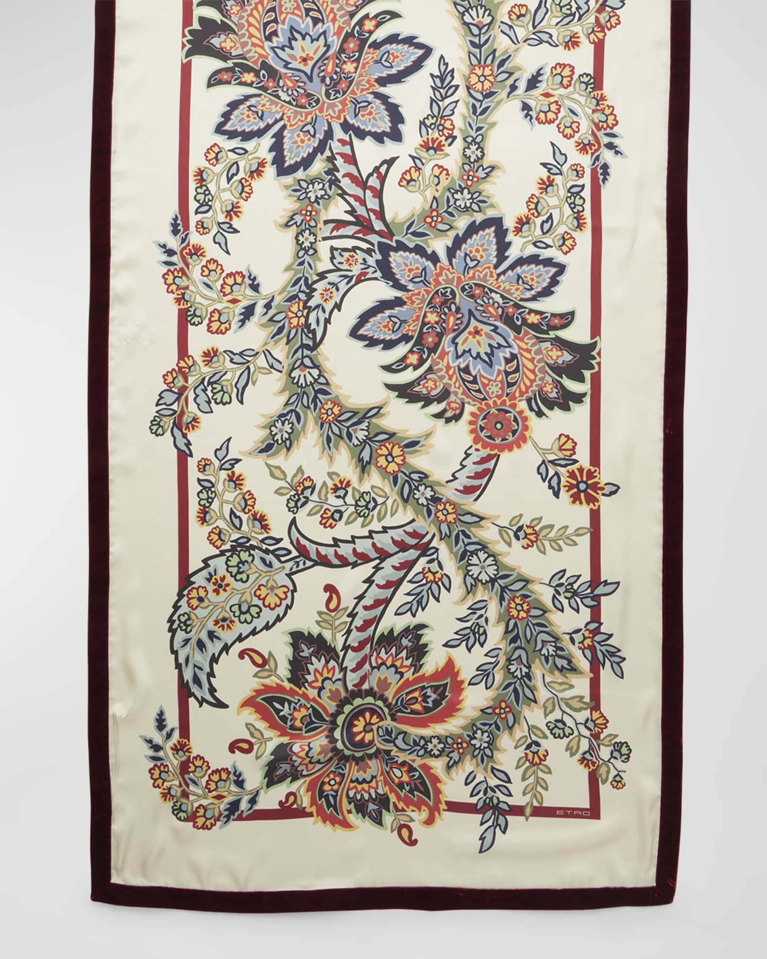Bohemian Print Scarf With Velvet Trim  0