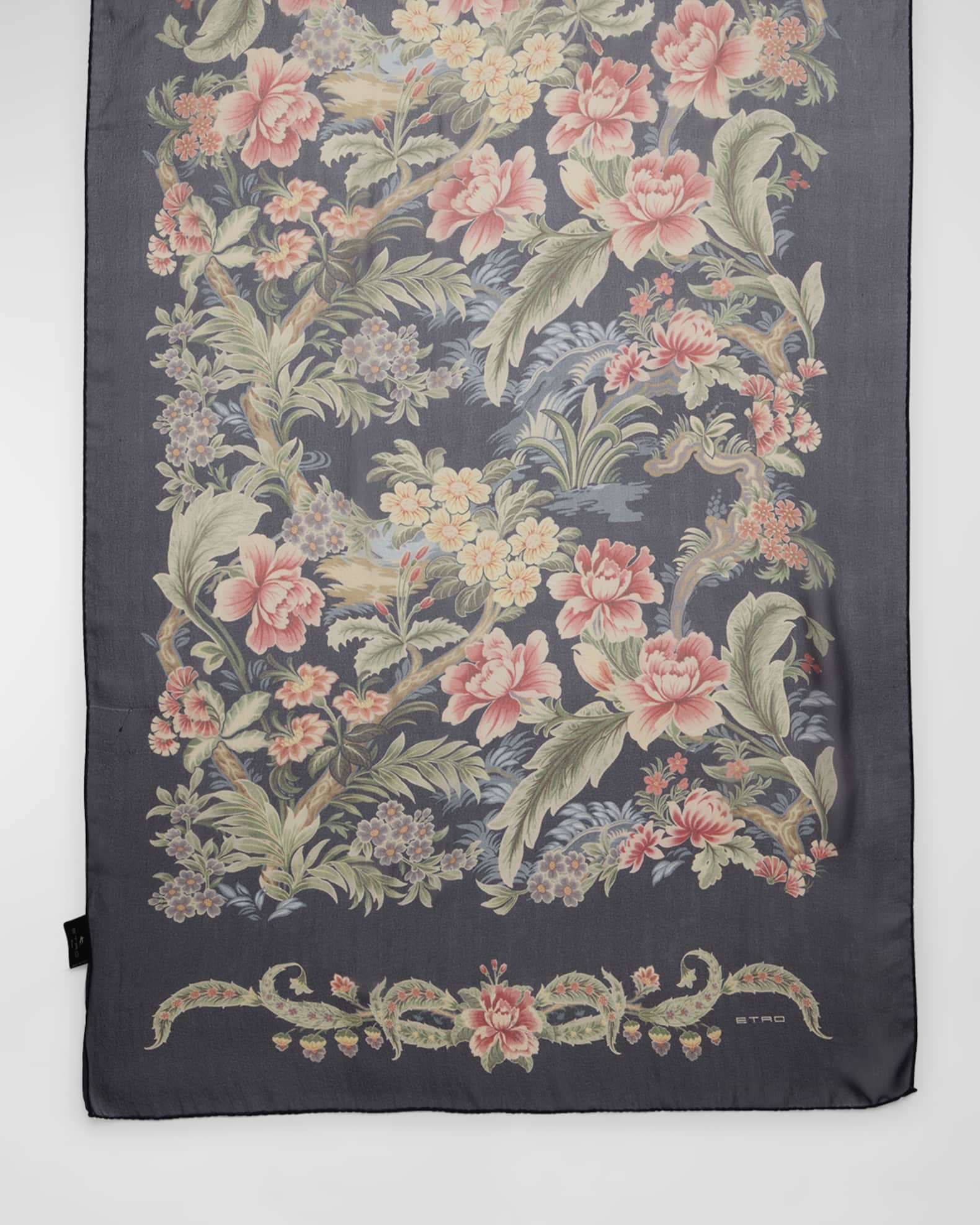 Sheer Floral Print Silk Scarf  0