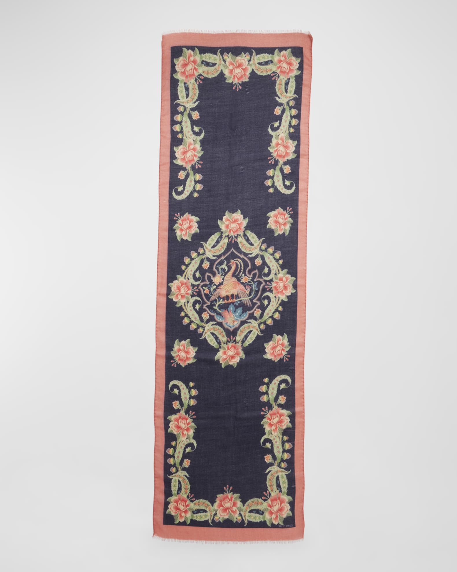 Floral Print Denim Wool-Blend Scarf  0