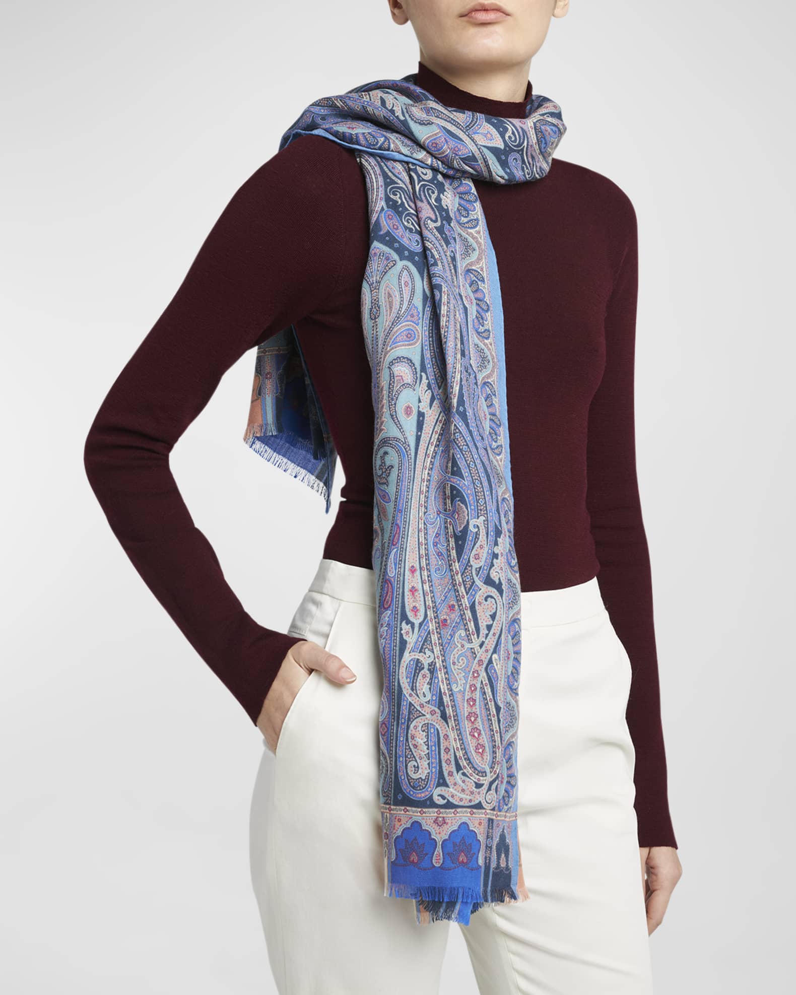 Etro Paisley Print Silk Cashmere Scarf Neiman Marcus