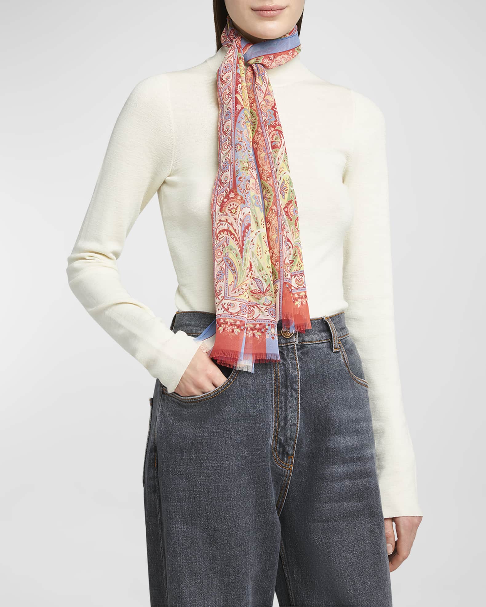 Paisley & Floral Sheer Silk Scarf  1