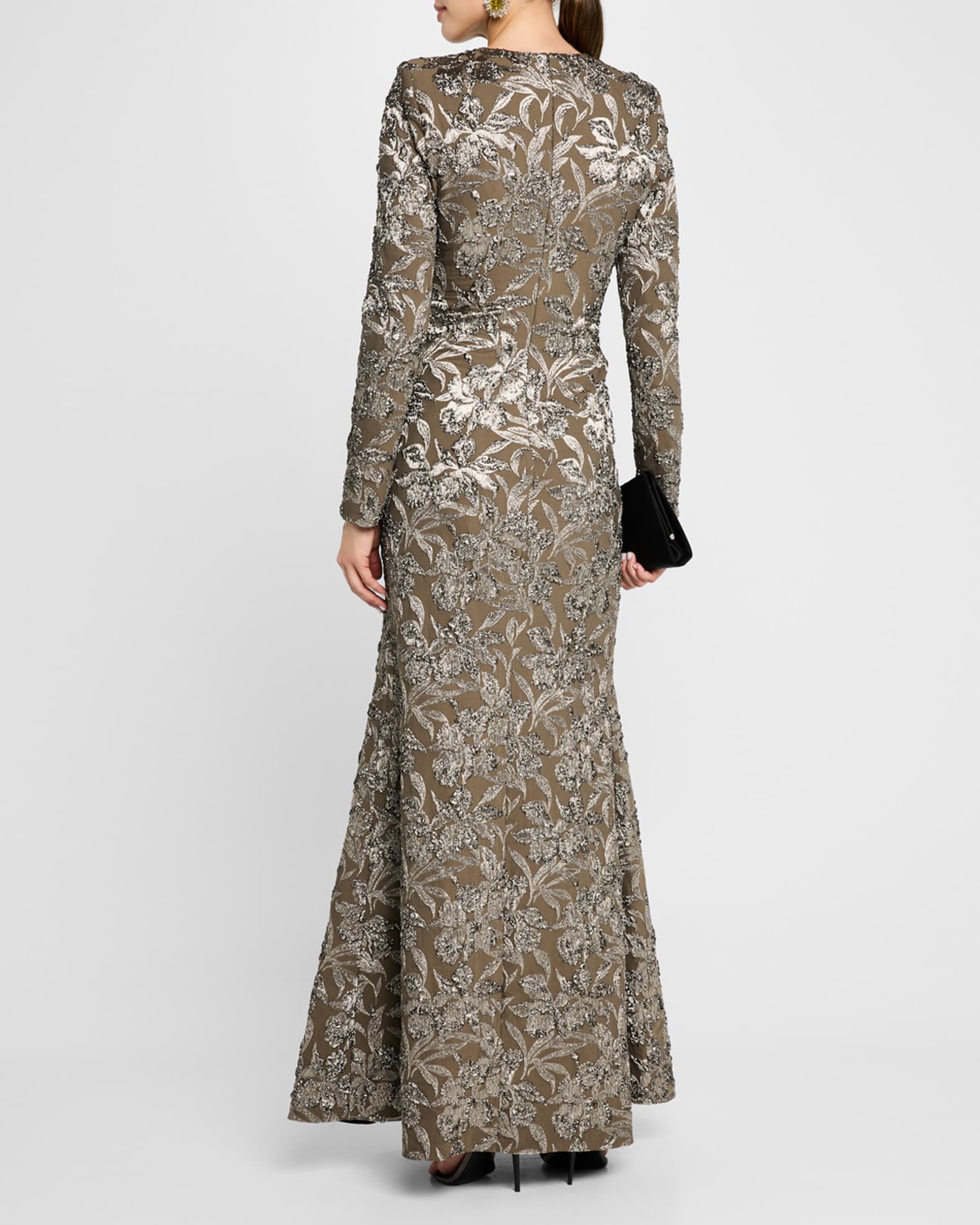 Oscar de la Renta Metallic Orchid Jacquard Gown Neiman Marcus