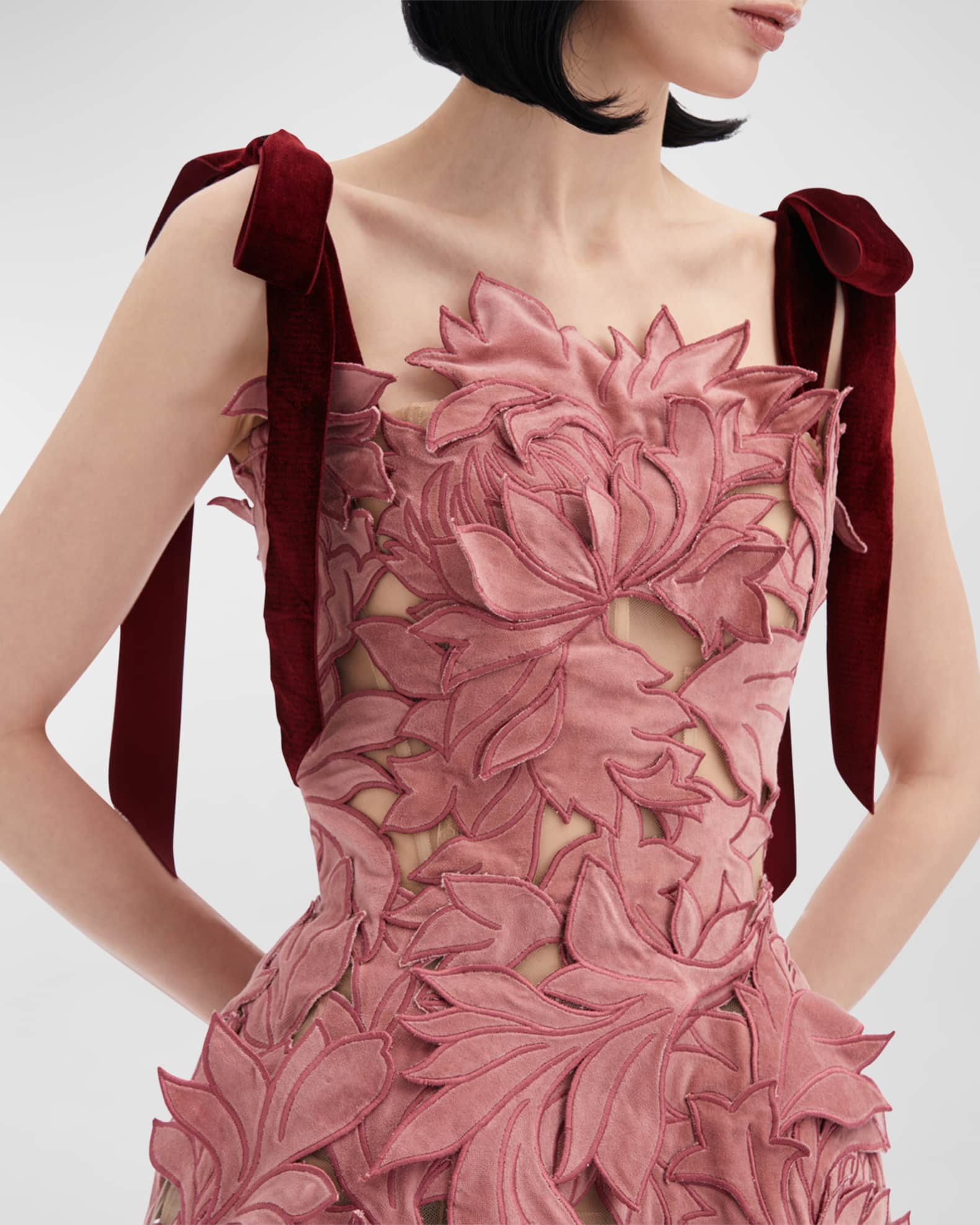 Peony Guipure Embroidered Bow Strap Mini Dress