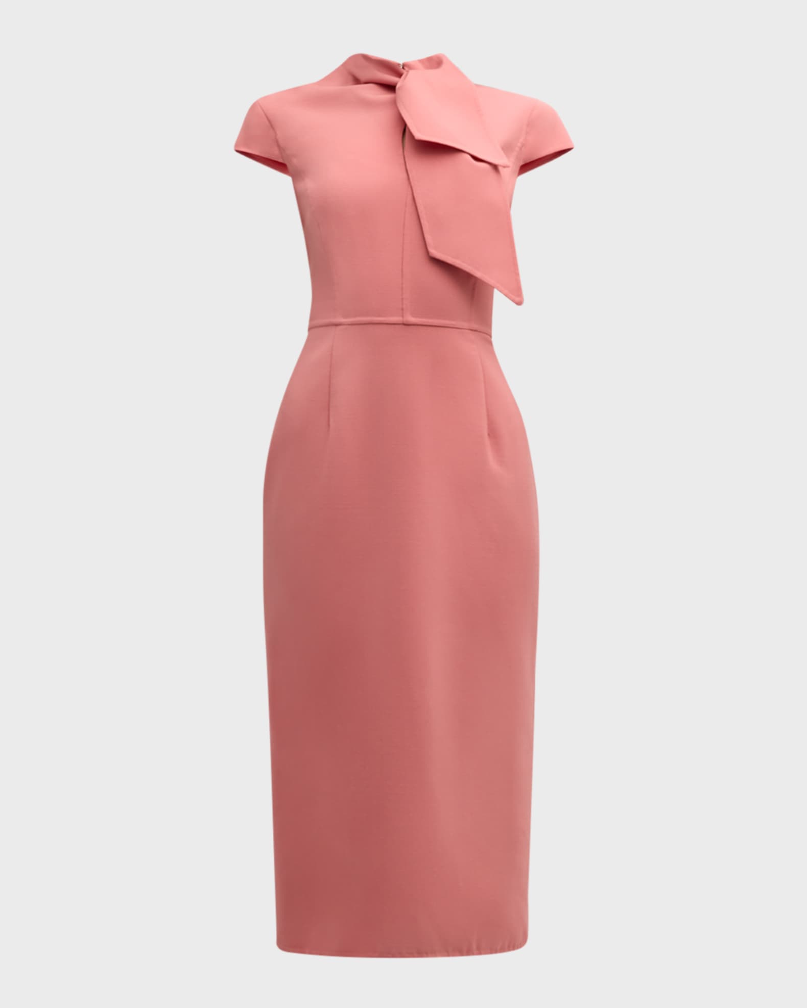 Oscar de la Renta Tie-Neck Stretch Wool Sheath Dress