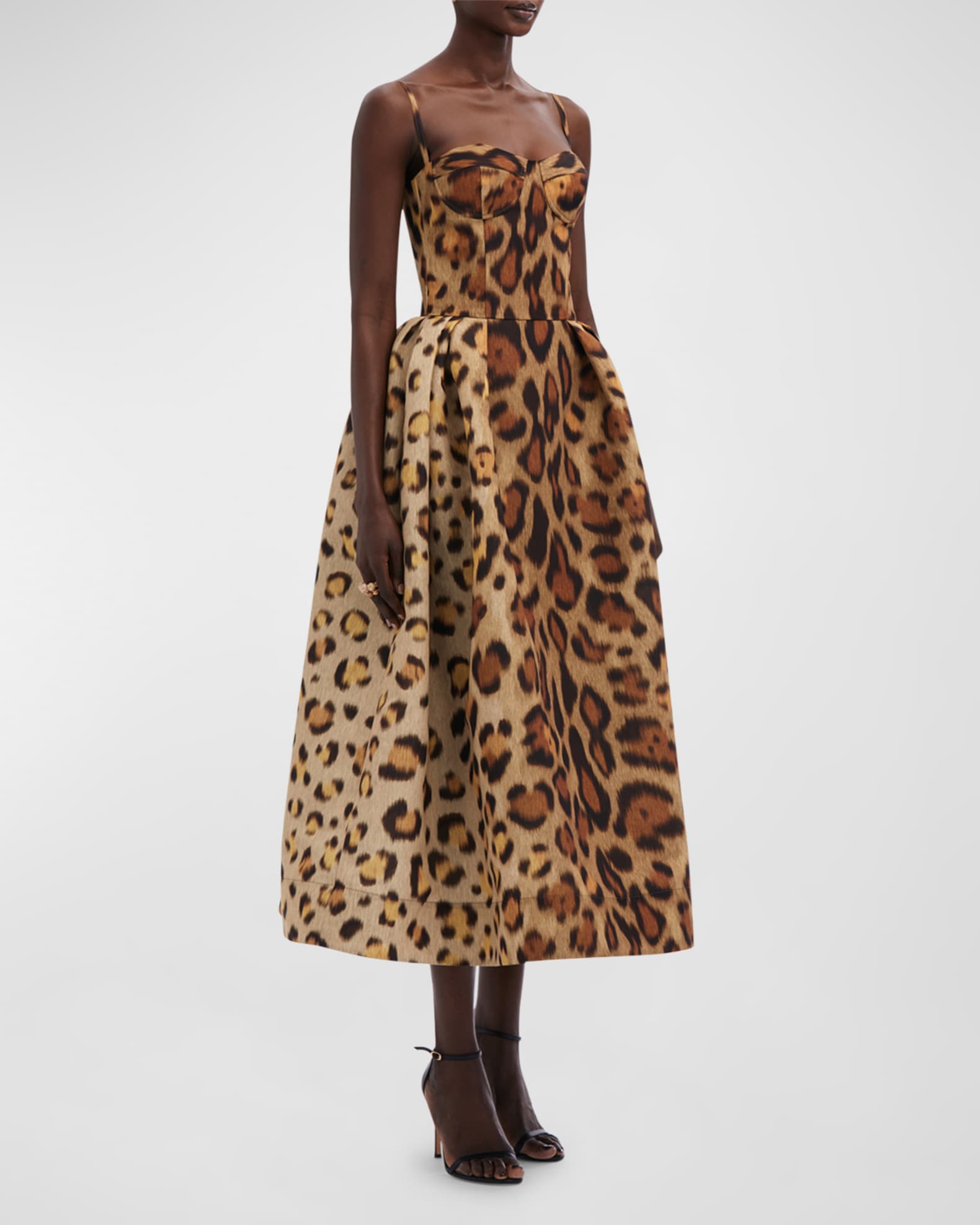Oscar de la Renta Jaguar Faille Sleeveless Bustier Midi Cocktail Dress ...