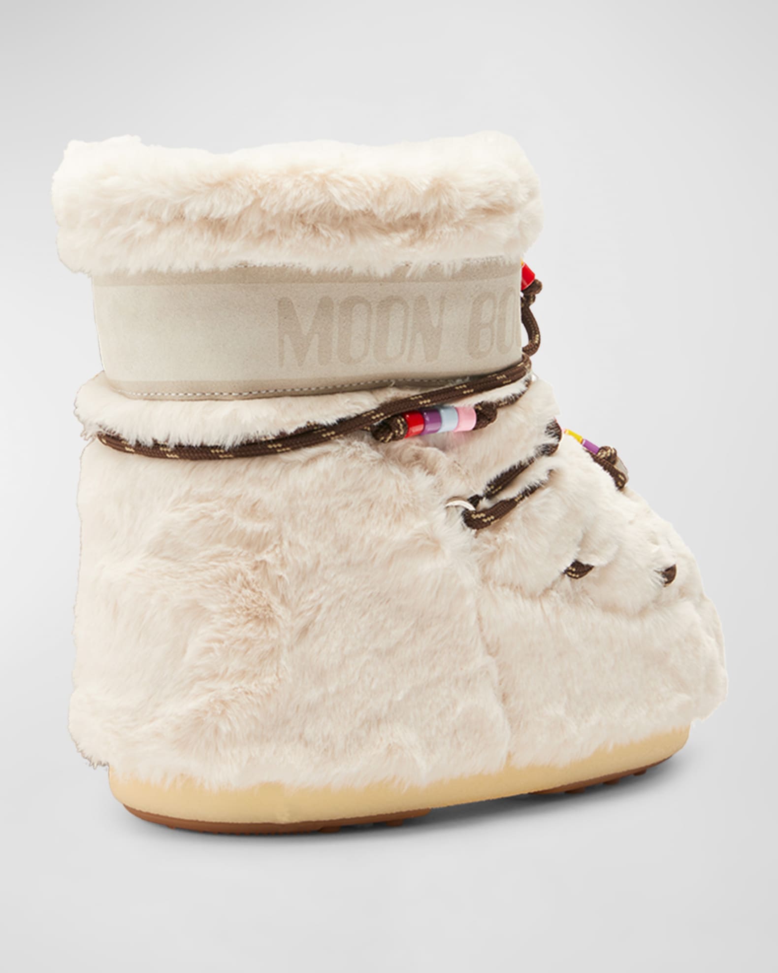 Moon Boot Icon Faux Fur Bead Ankle Snow Boots | Neiman Marcus