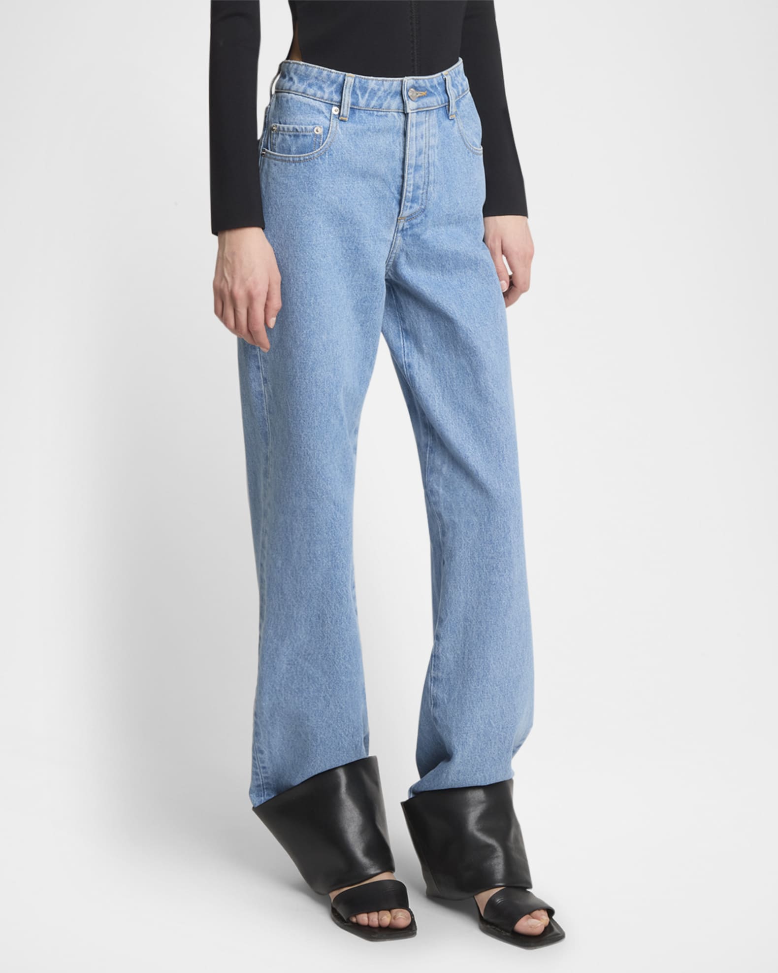 Nanushka Raynee Jeans with Alt-Leather Cuffs | Neiman Marcus