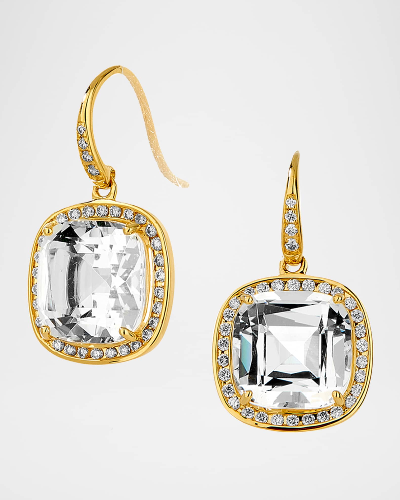 18K Rock Crystal Drop Earrings with Diamonds 0