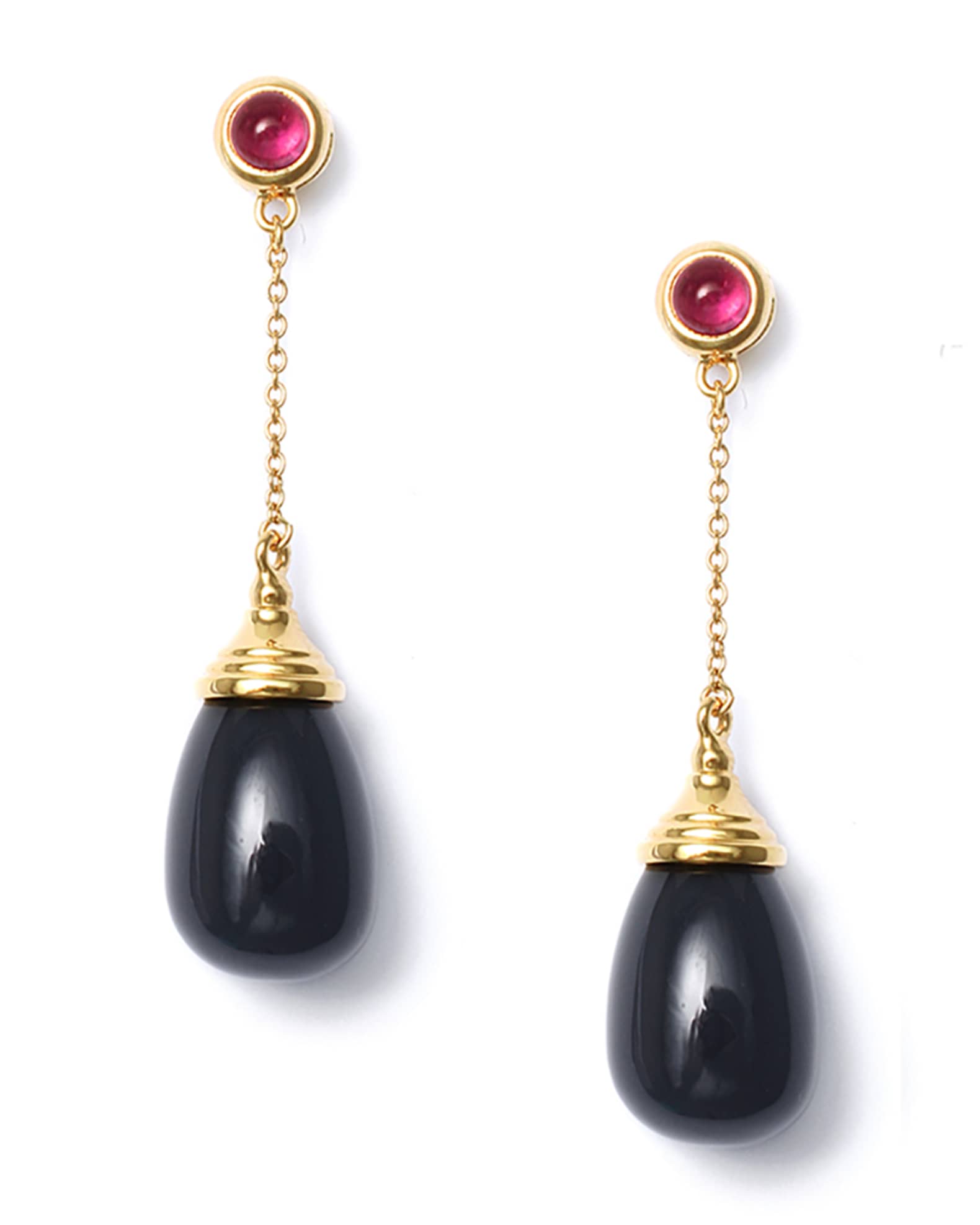 18K Stone Drop Chain Earrings 0