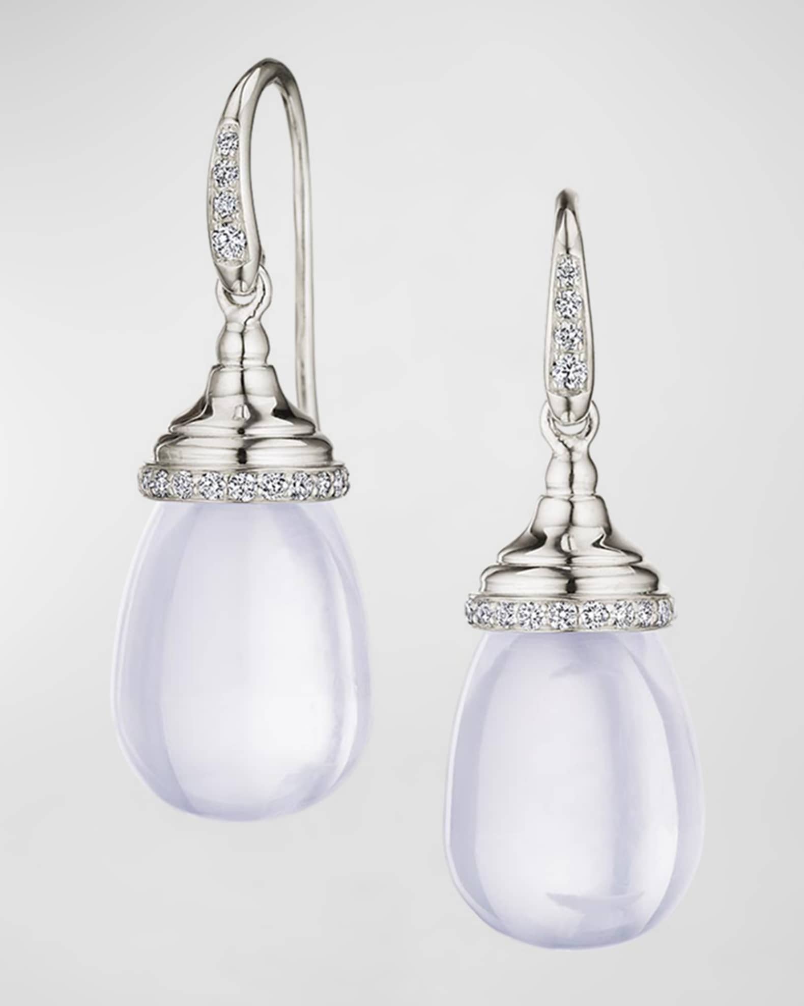 18K White Gold Moon Quartz Drop Earrings with Diamonds 0