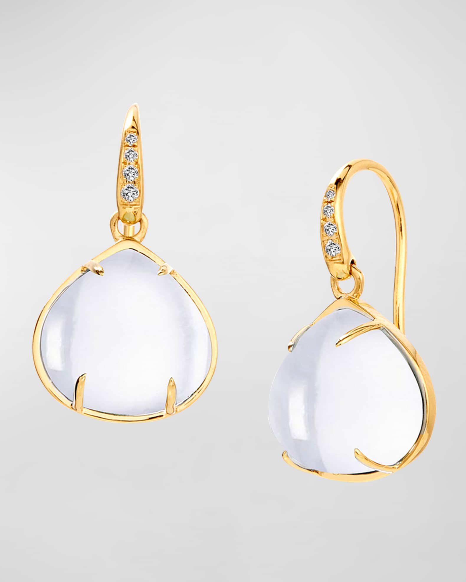 18K Diamond and Heart Cabochon Dangle Earrings 0