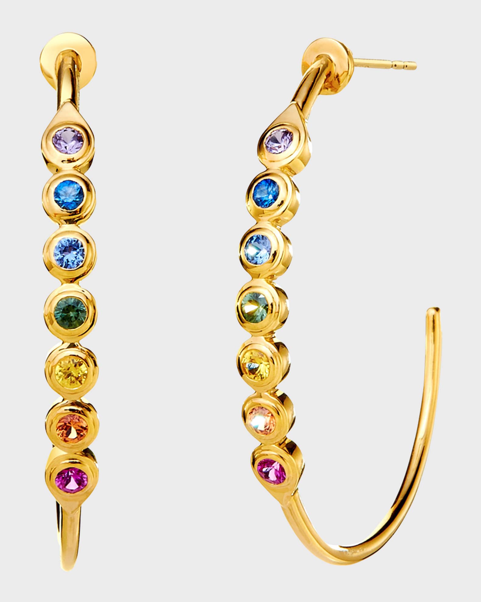 18K Yellow Gold Chakra Hoop Earrings with Rainbow Sapphires 0