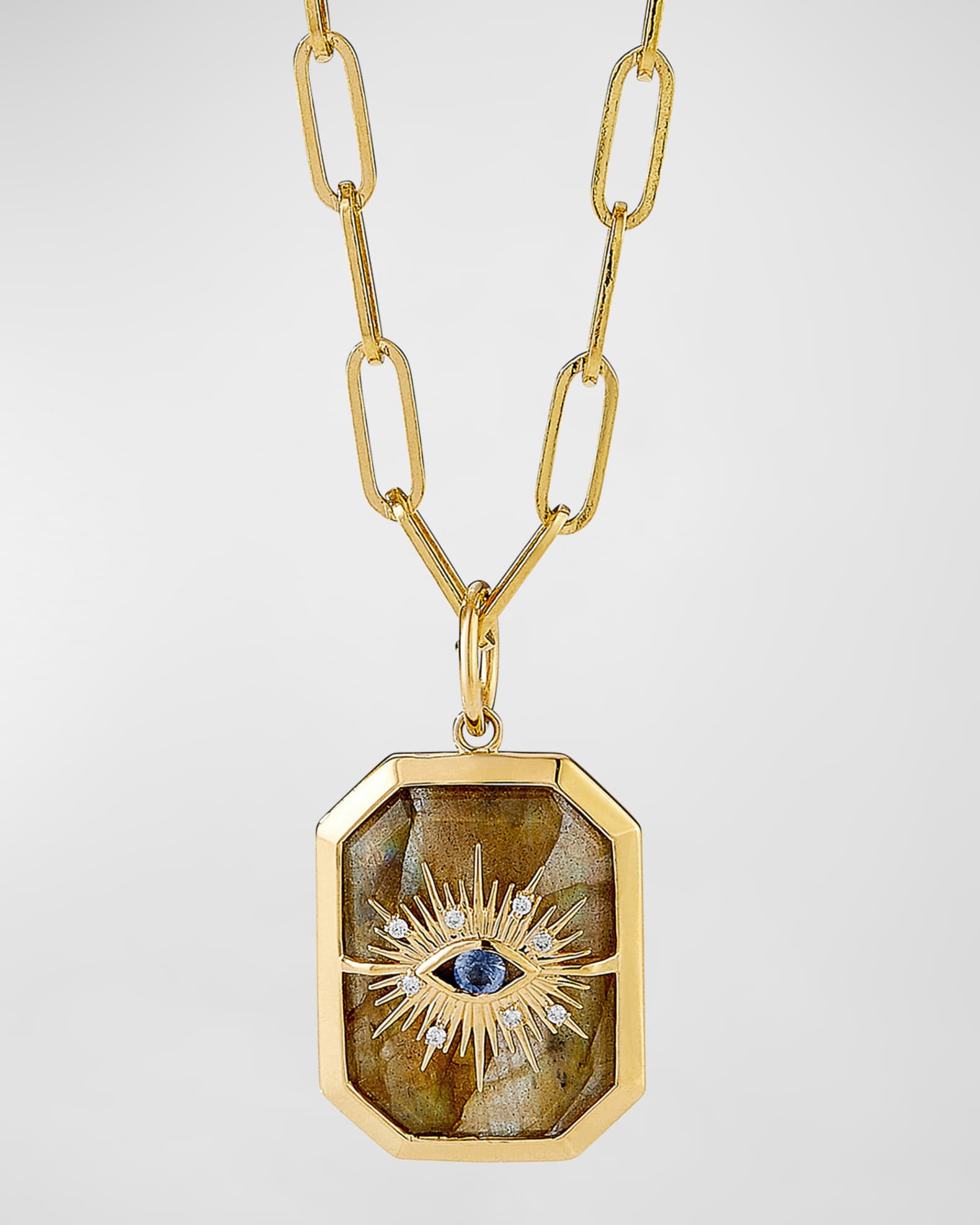 Syna 18K Yellow Gold Chakra Evil Eye Pendant Necklace with Labradorite