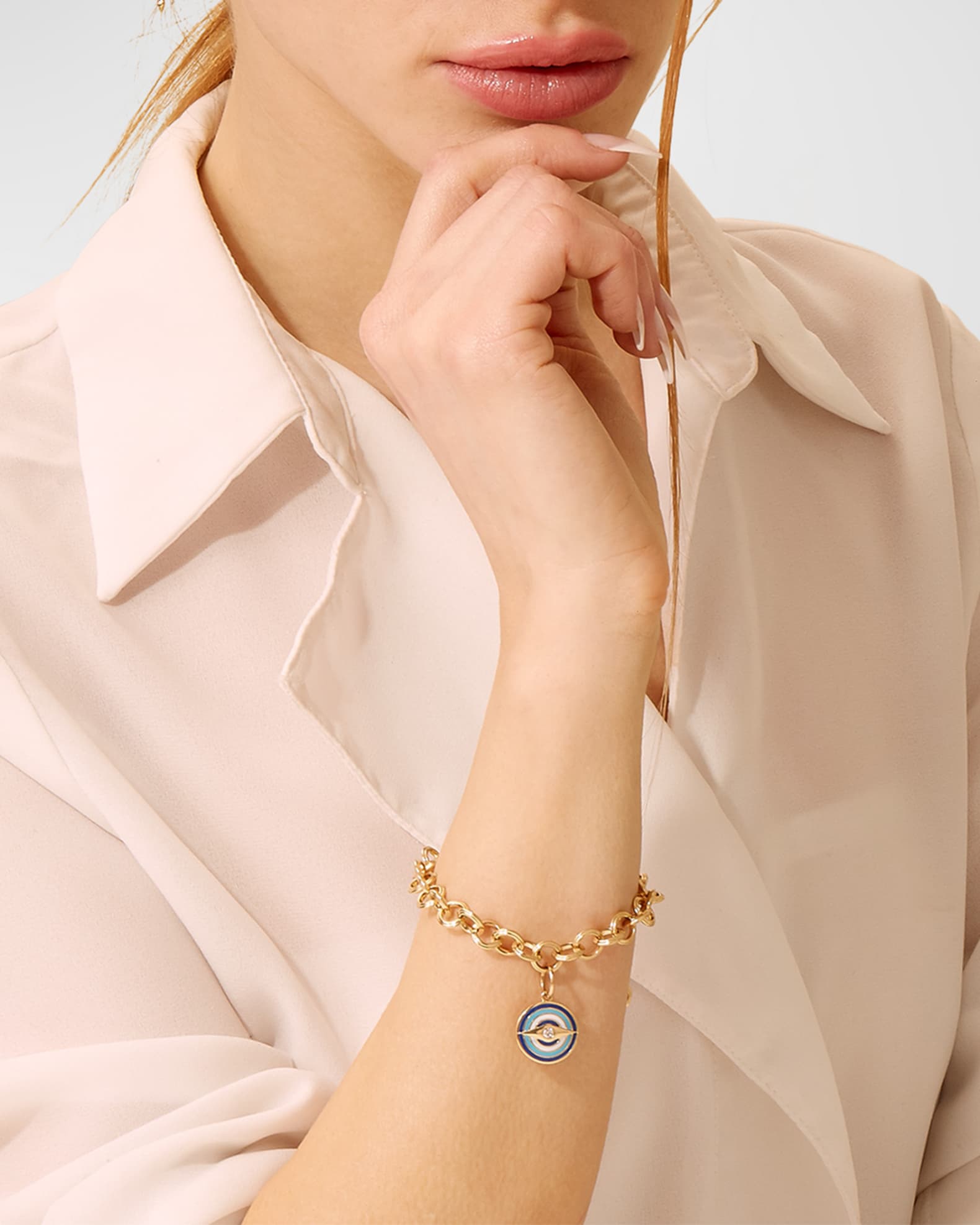18K Yellow Gold Chakra Evil Eye Charm Bracelet 1