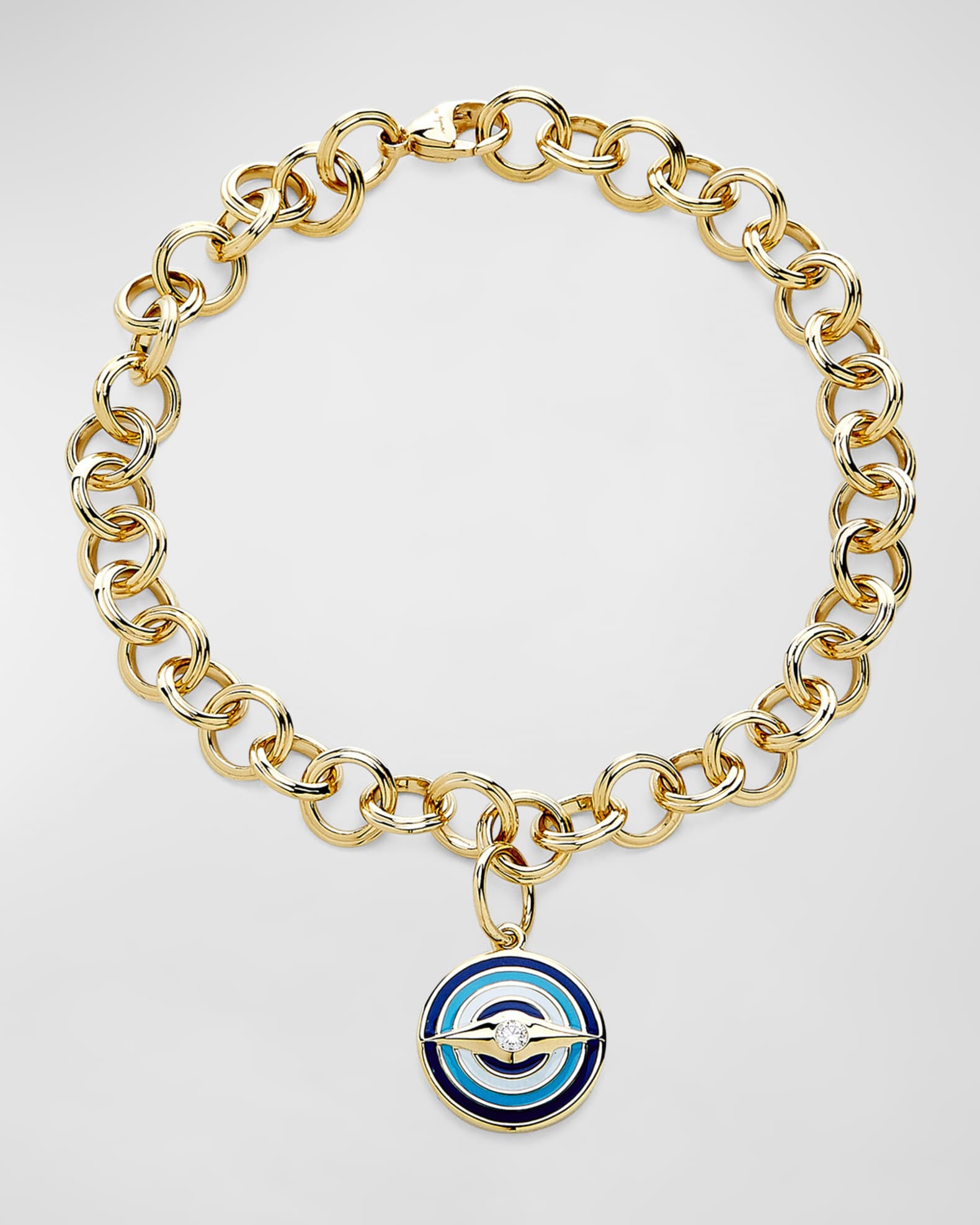 18K Yellow Gold Chakra Evil Eye Charm Bracelet 0