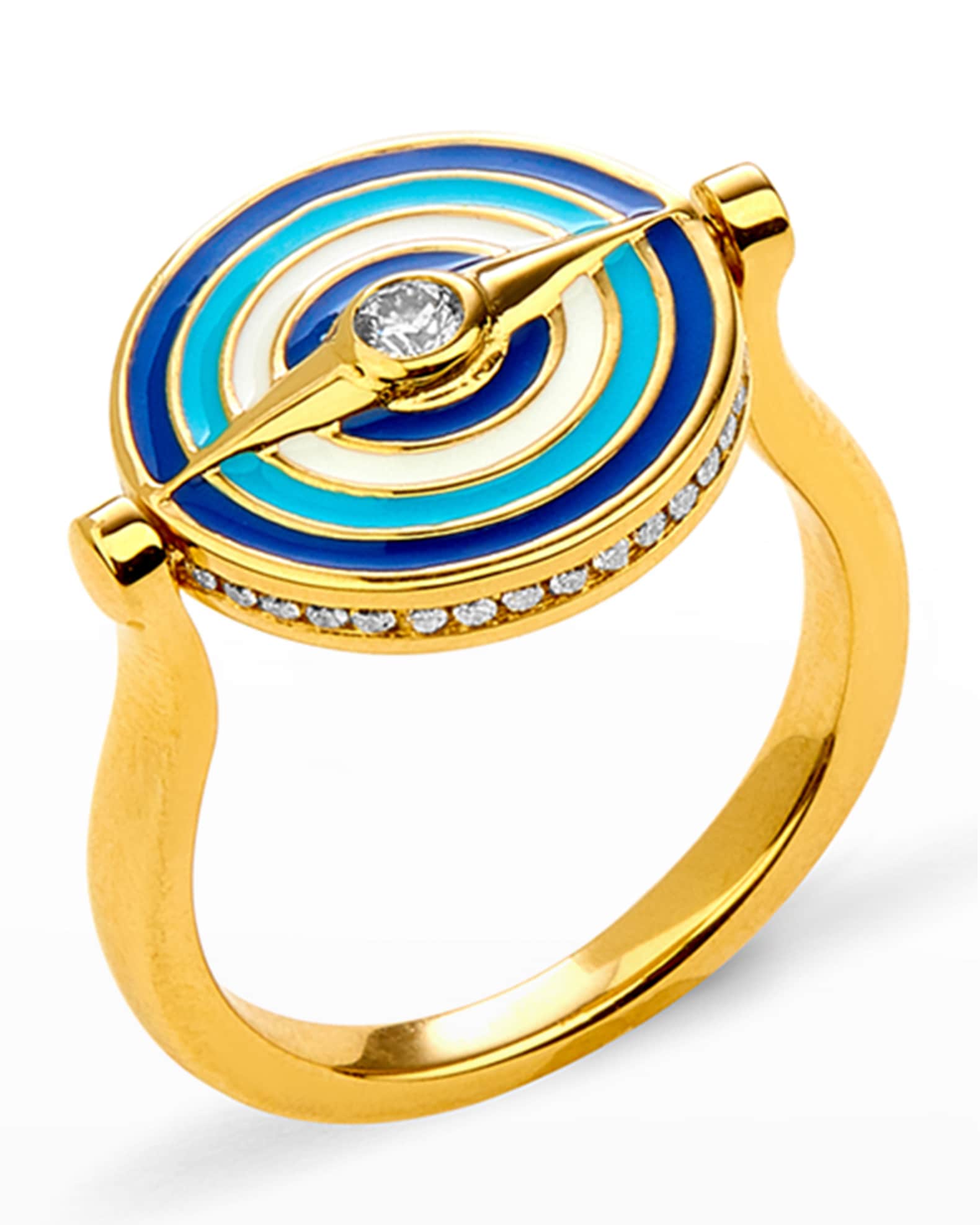 18K Yellow Gold Enamel Evil Eye Flip Ring, Size 6.5 0