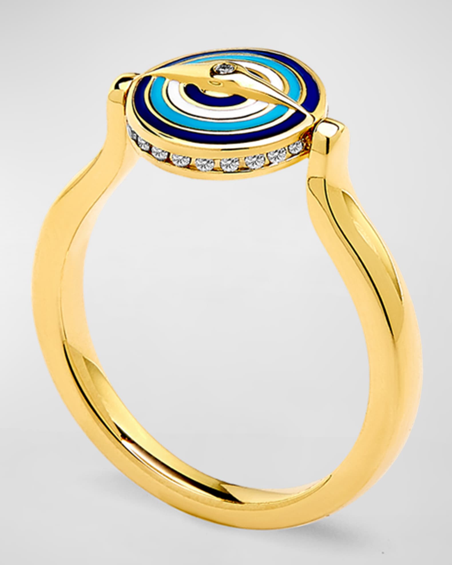 18K Yellow Gold Small Enamel Evil Eye Flip Ring, Size 6.5 0
