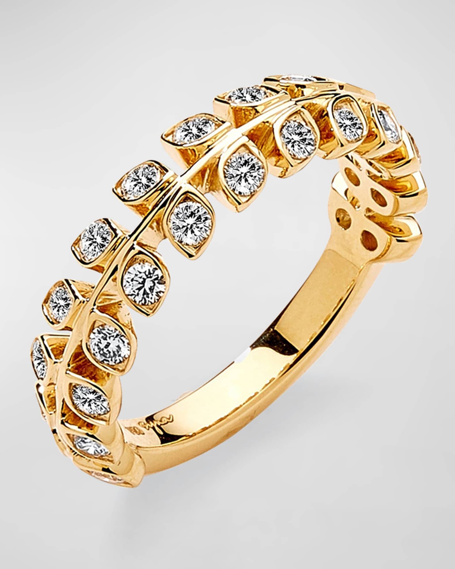 18K Yellow Gold Diamond Leaf Ring, Size 6.5 0