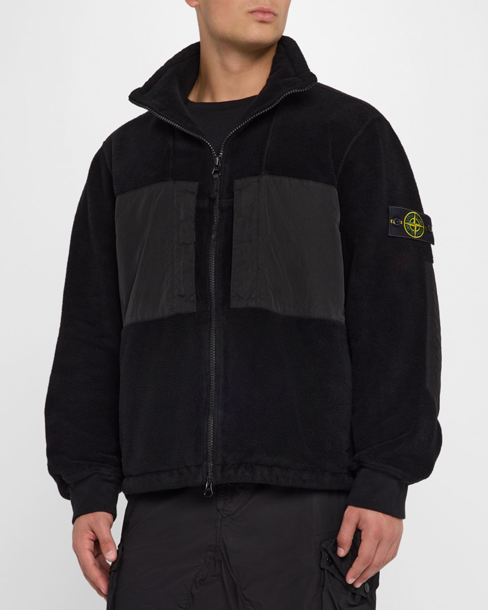 Men s Fleece Nylon Patch Zip Jacket
