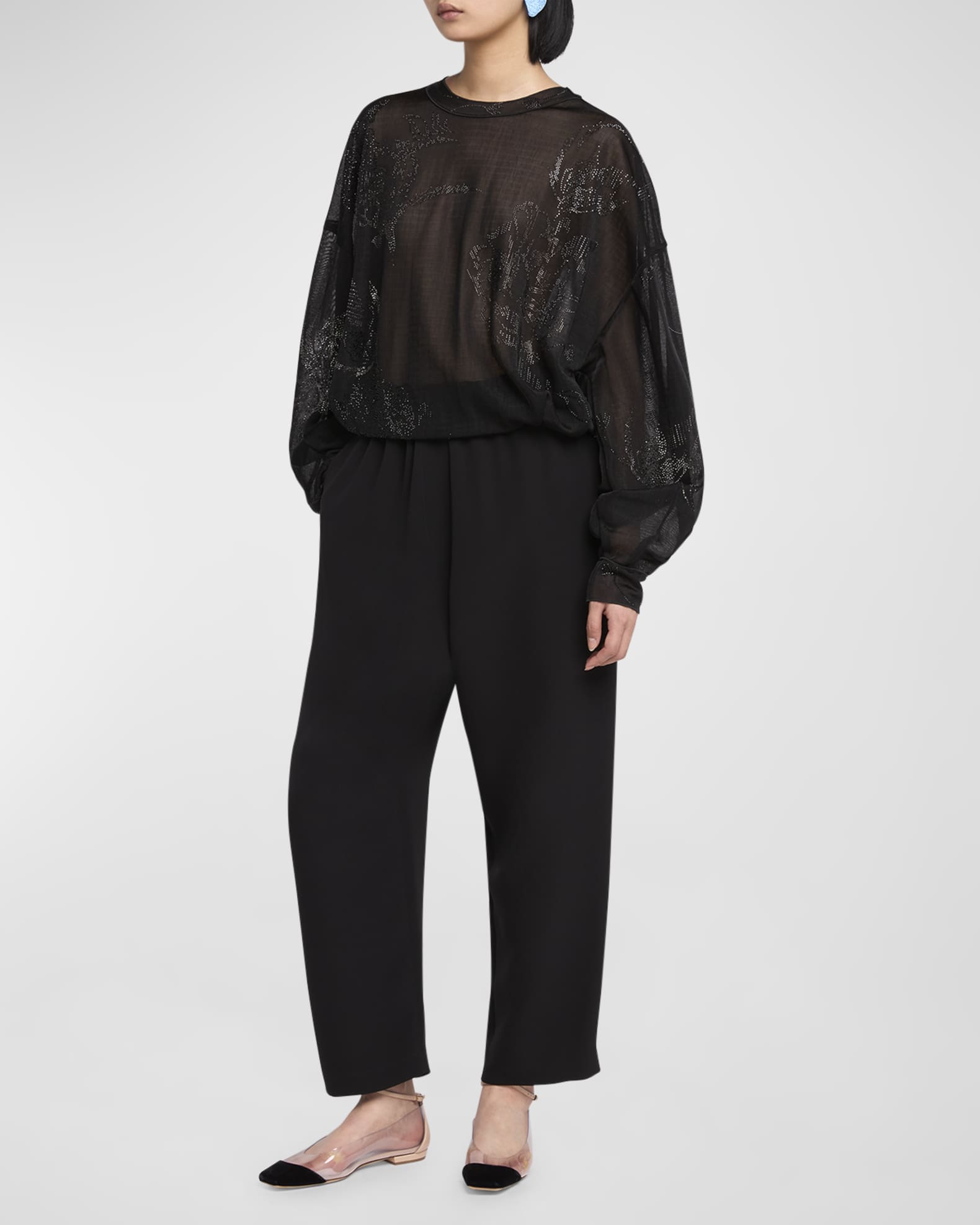 Giorgio Armani Sheer Jersey Blouse with Swarovski Details | Neiman