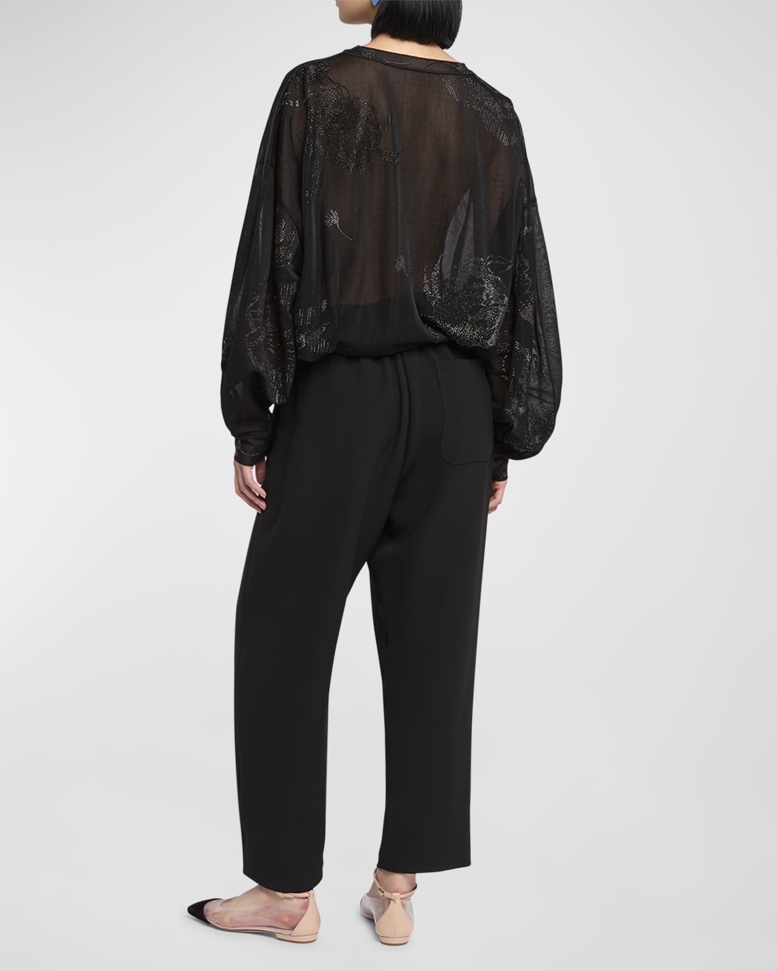 ARMANI COLLEZIONI シルク95% ブラウス シャツ 38 Giorgio Armani Sheer Jersey Blouse with Swarovski Details | Neiman