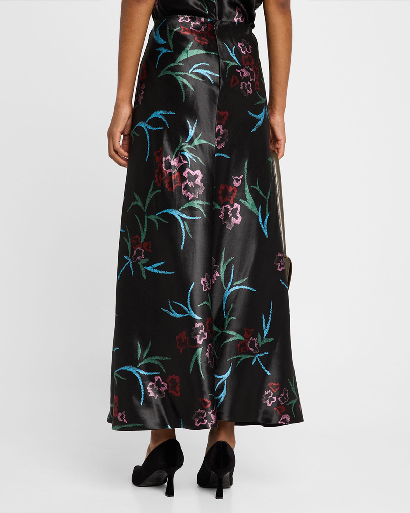 Giorgio Armani Floral Printed Maxi Silk Skirt with Pleated Center