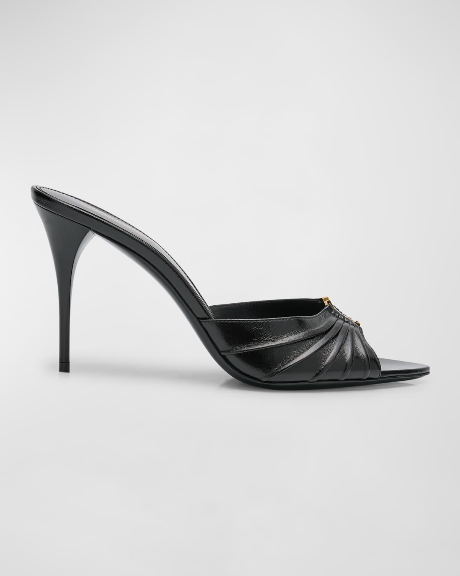 Saint Laurent Babylone YSL Ruched Leather Mule Sandals Neiman Marcus