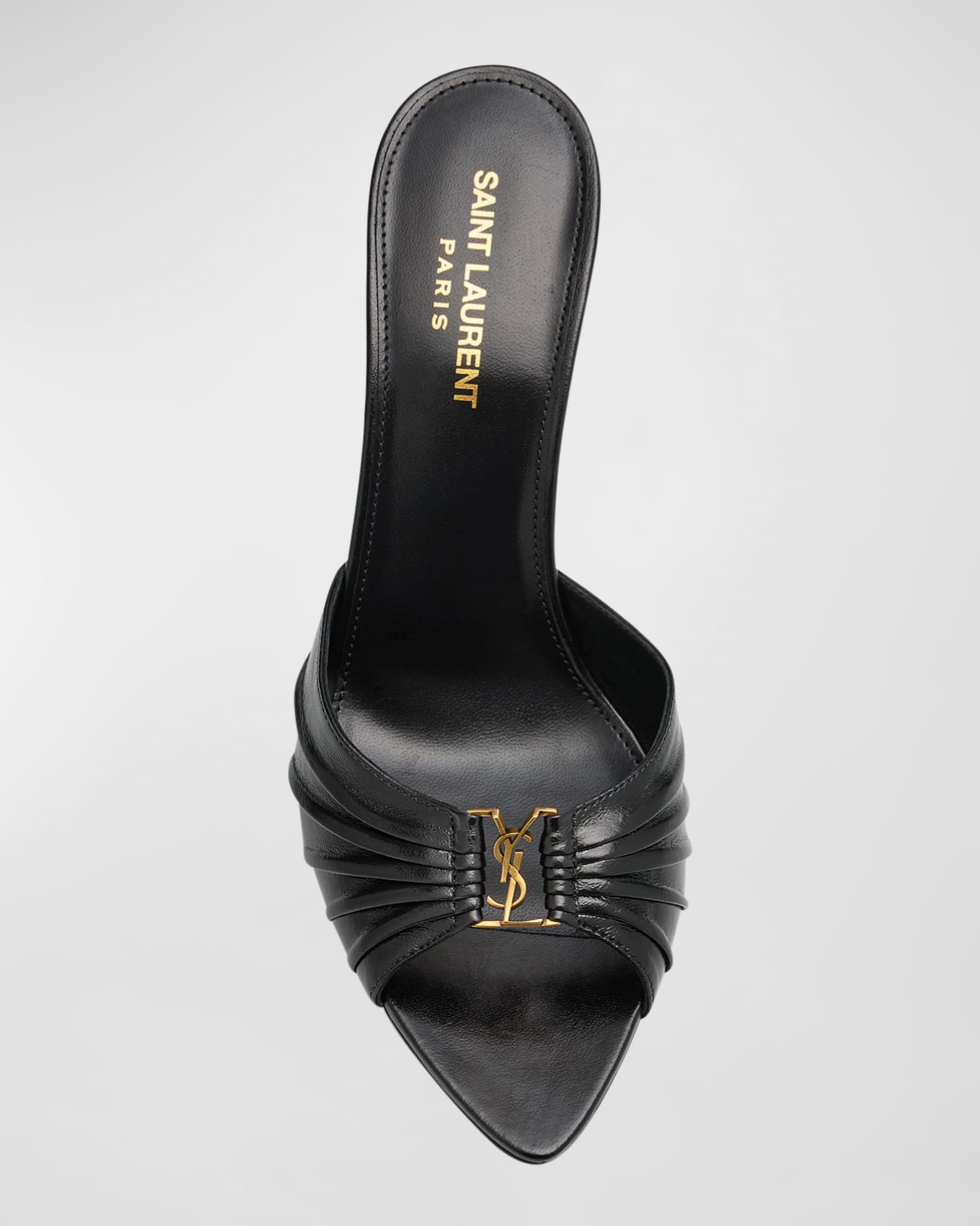 Saint Laurent Babylone YSL Ruched Leather Mule Sandals