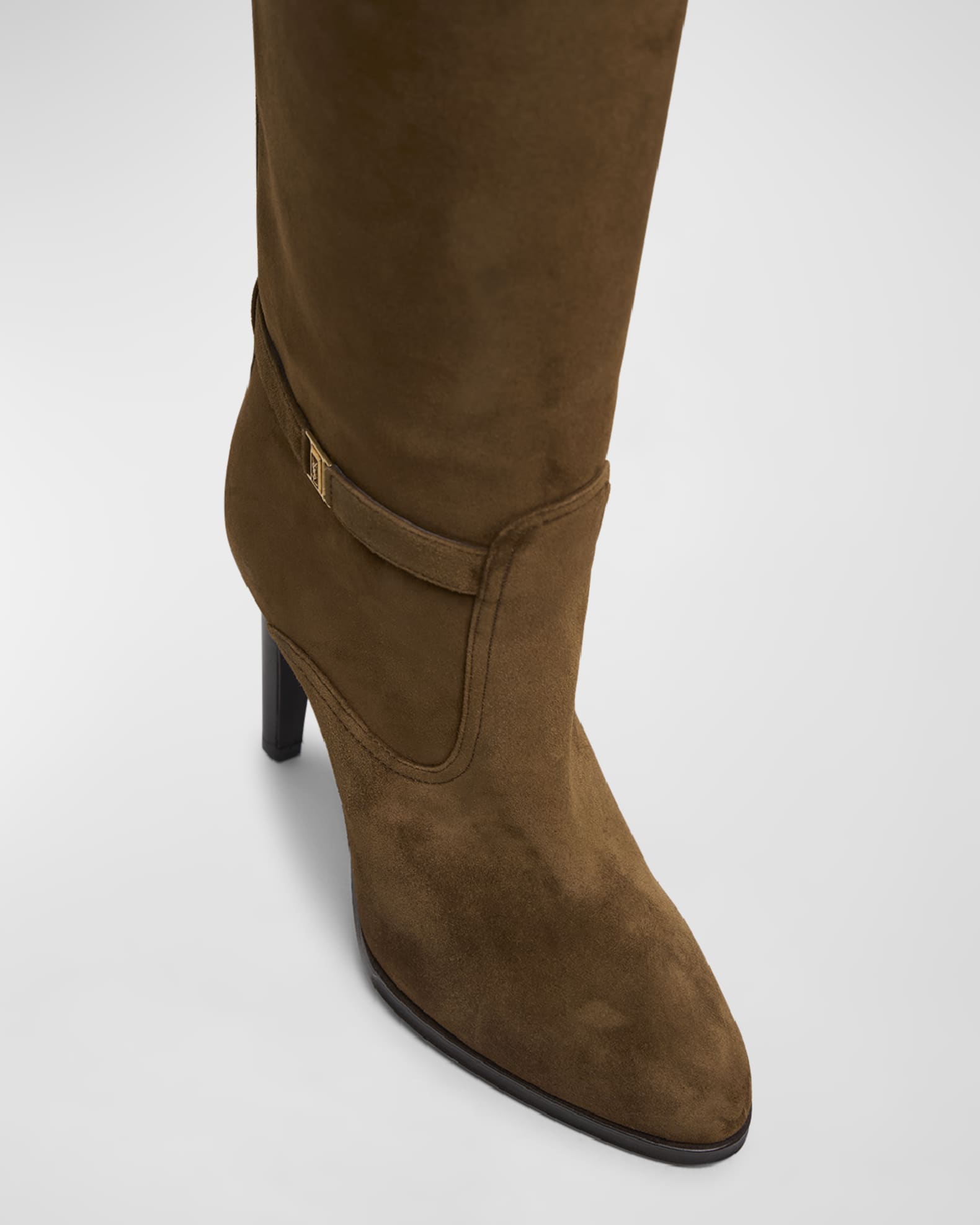 Saint Laurent Diane Suede YSL Buckle Knee Boots Neiman Marcus