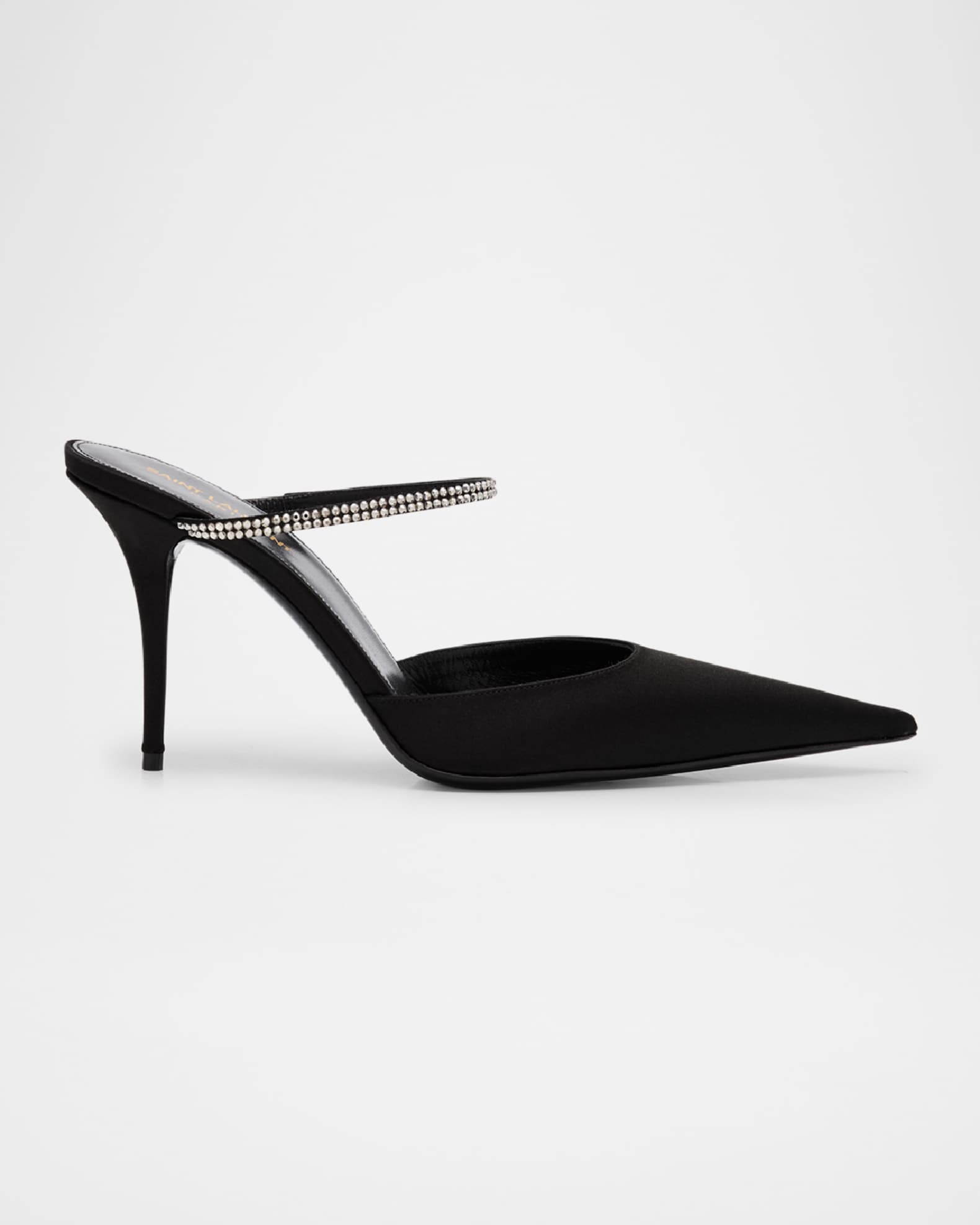 Saint Laurent Barbara Crystal embellished Satin Mule Pumps Black Women s 36EU Pumps High Heels High Heeled Mules