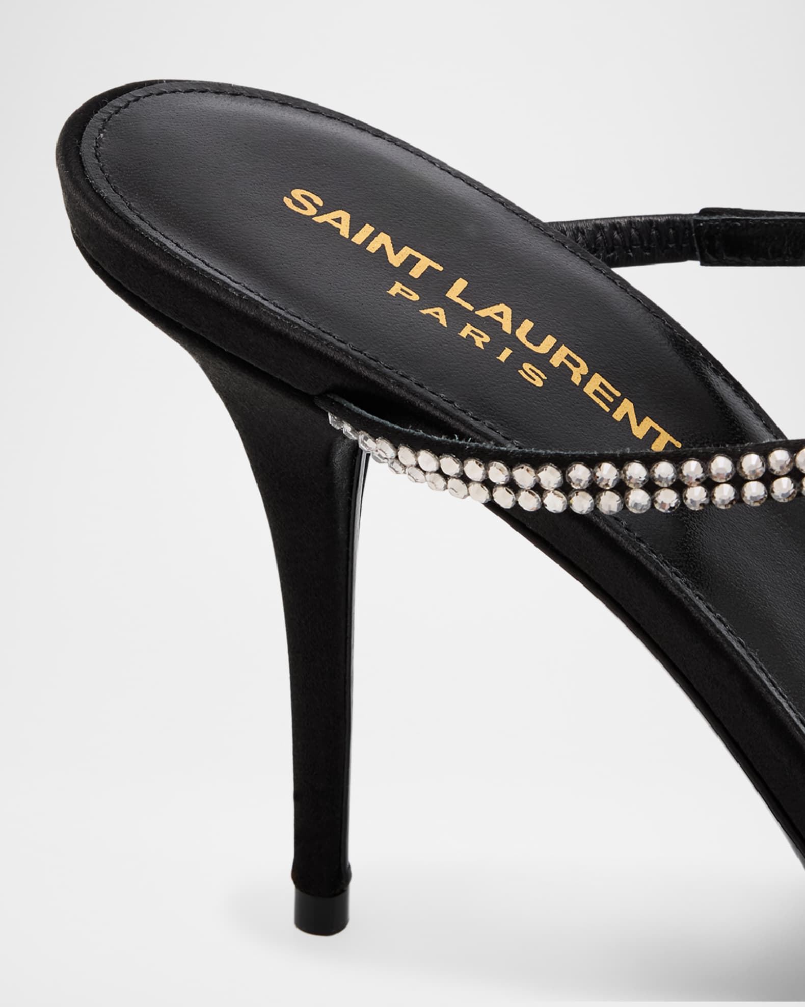 Saint Laurent Barbara Crystal-Embellished Satin Mule Pumps